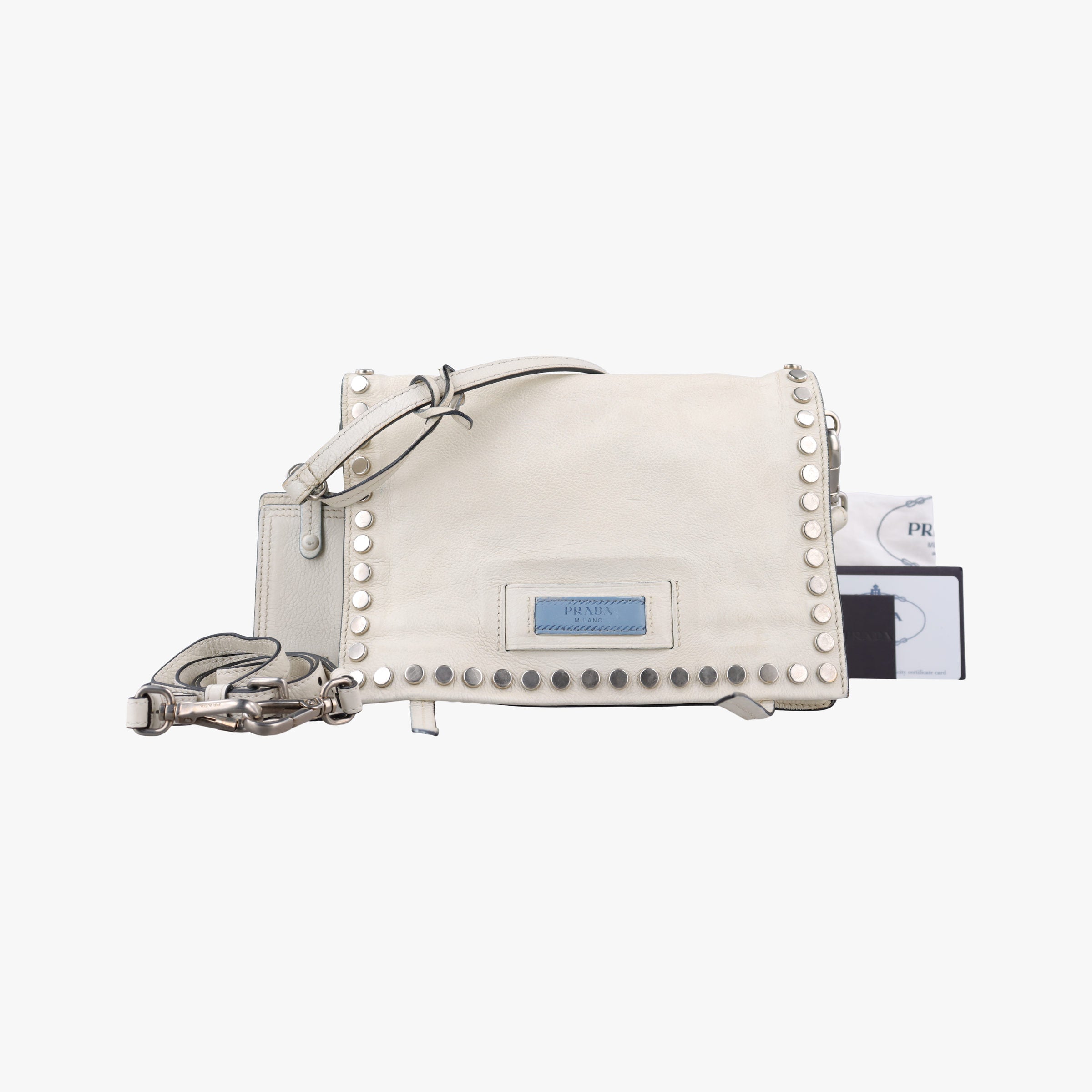 Pre-owned Prada Etiquette White Leather 1BD082 shoulderbag | stylenewstar