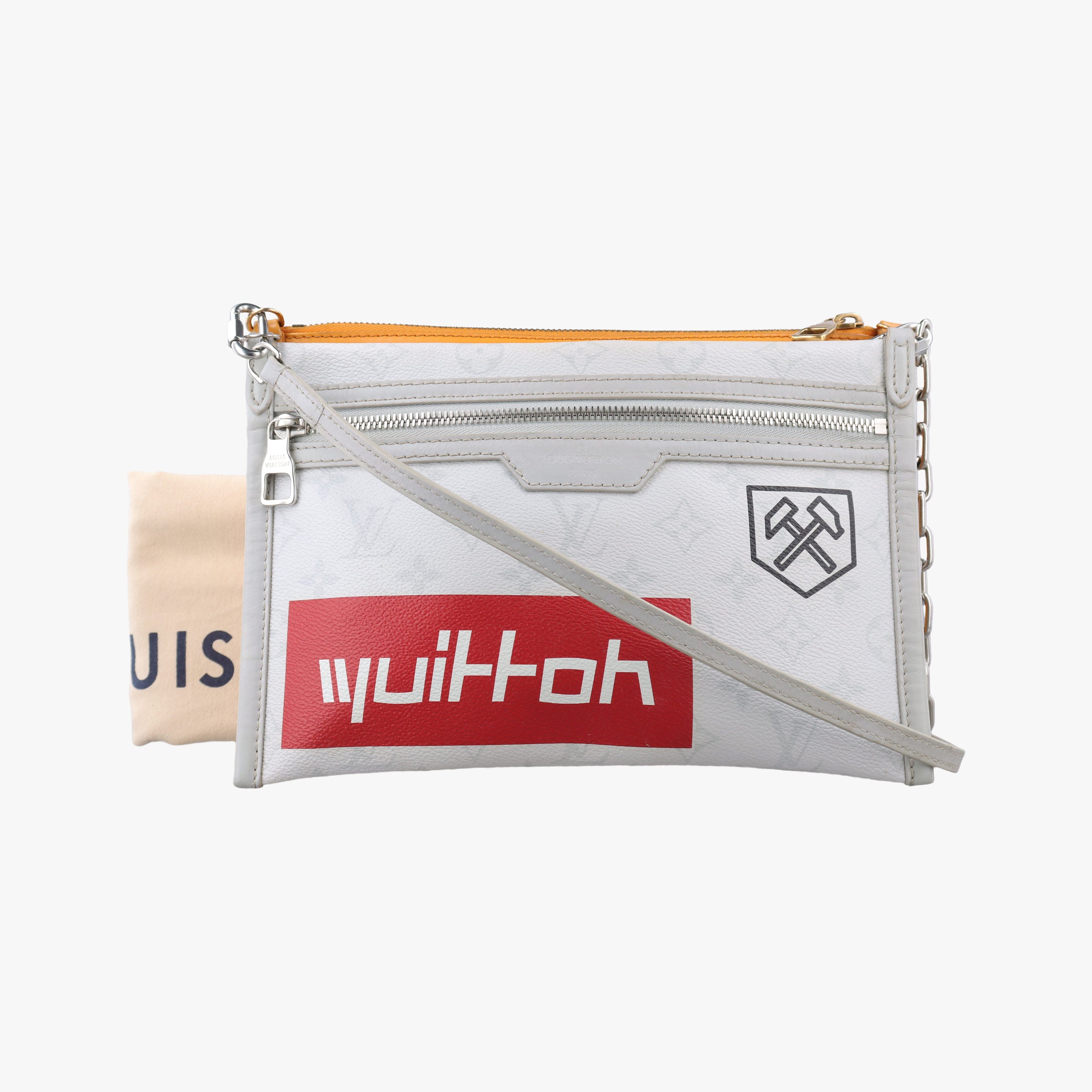Secondhand Louis Vuitton Flat Messenger White×orange White Monogram Canvas x Ocher Monogram Denim M44640 shoulderbag | stylenewstar