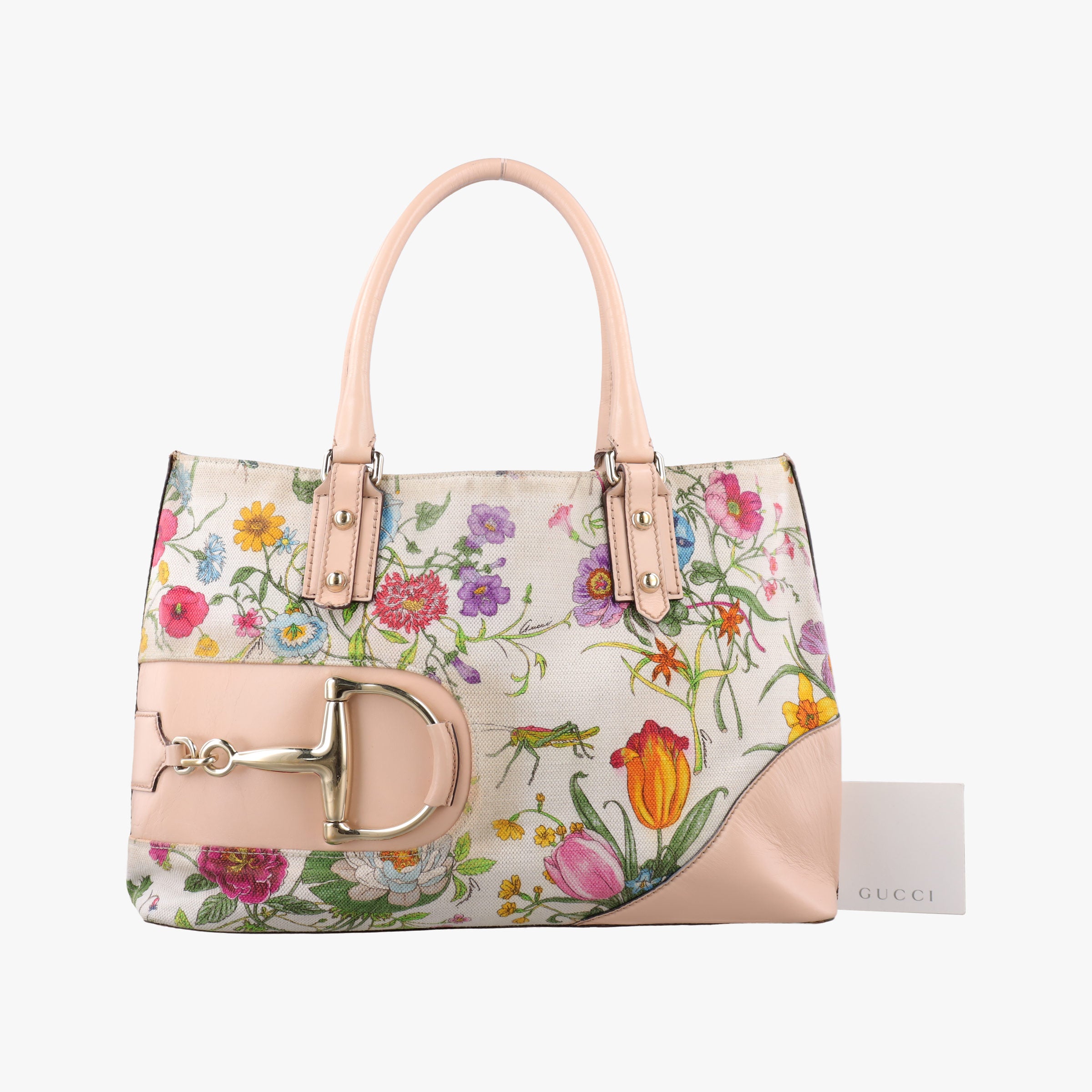 Pre-owned Gucci Horsebit Medium Hasler Ivory×Pink×Multicolor canvas×leather 137385 handbag | stylenewstar