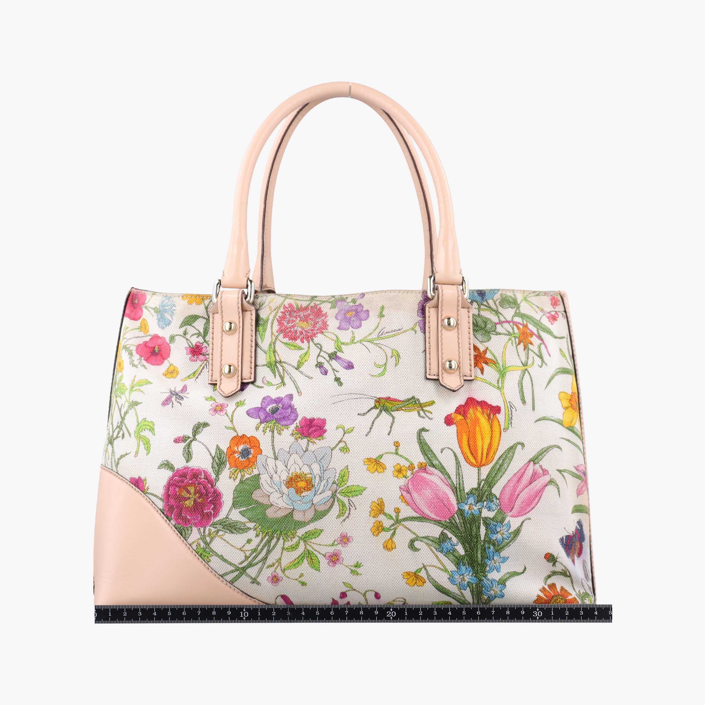 Pre-owned Gucci Horsebit Medium Hasler Ivory×Pink×Multicolor canvas×leather 137385 handbag | stylenewstar