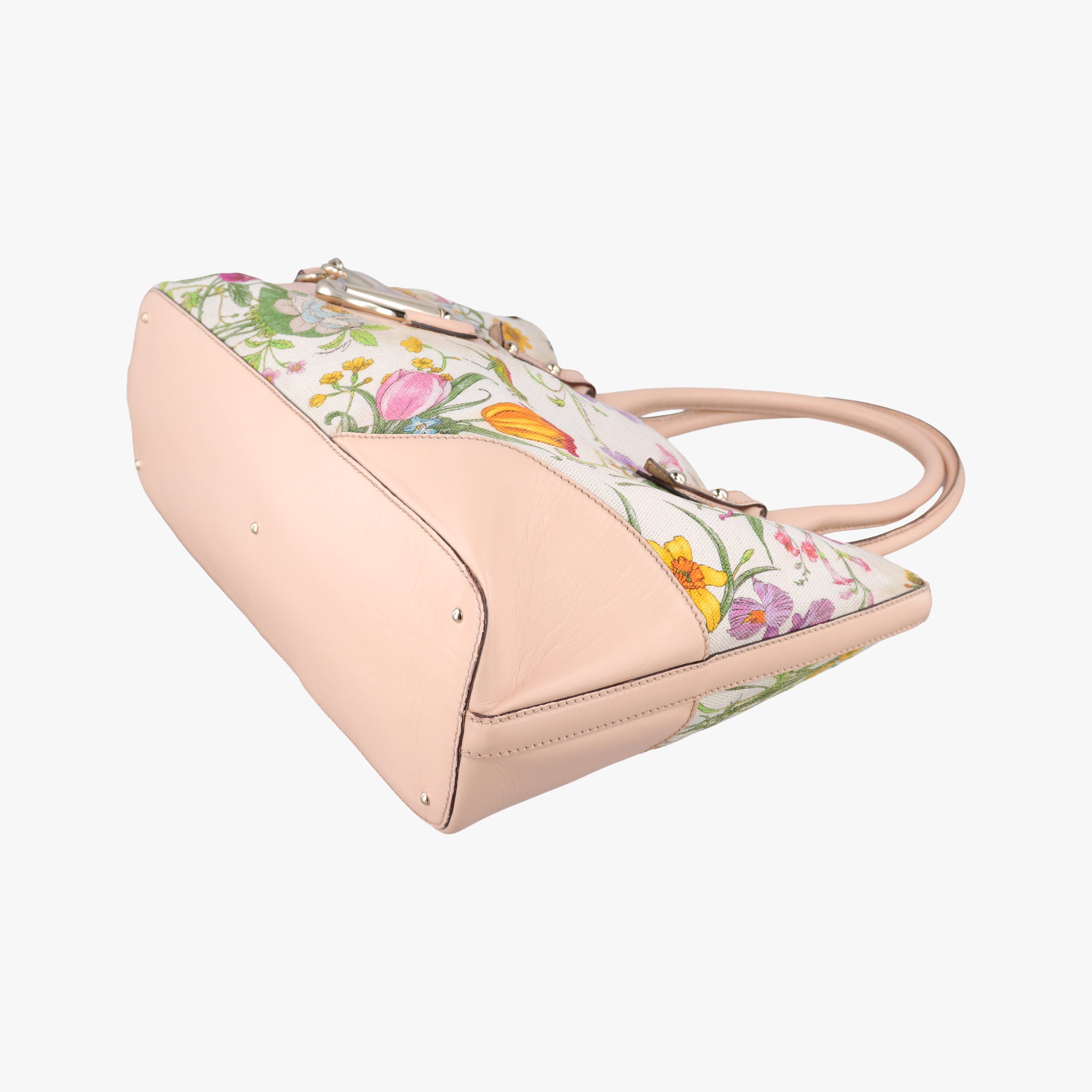 Pre-owned Gucci Horsebit Medium Hasler Ivory×Pink×Multicolor canvas×leather 137385 handbag | stylenewstar