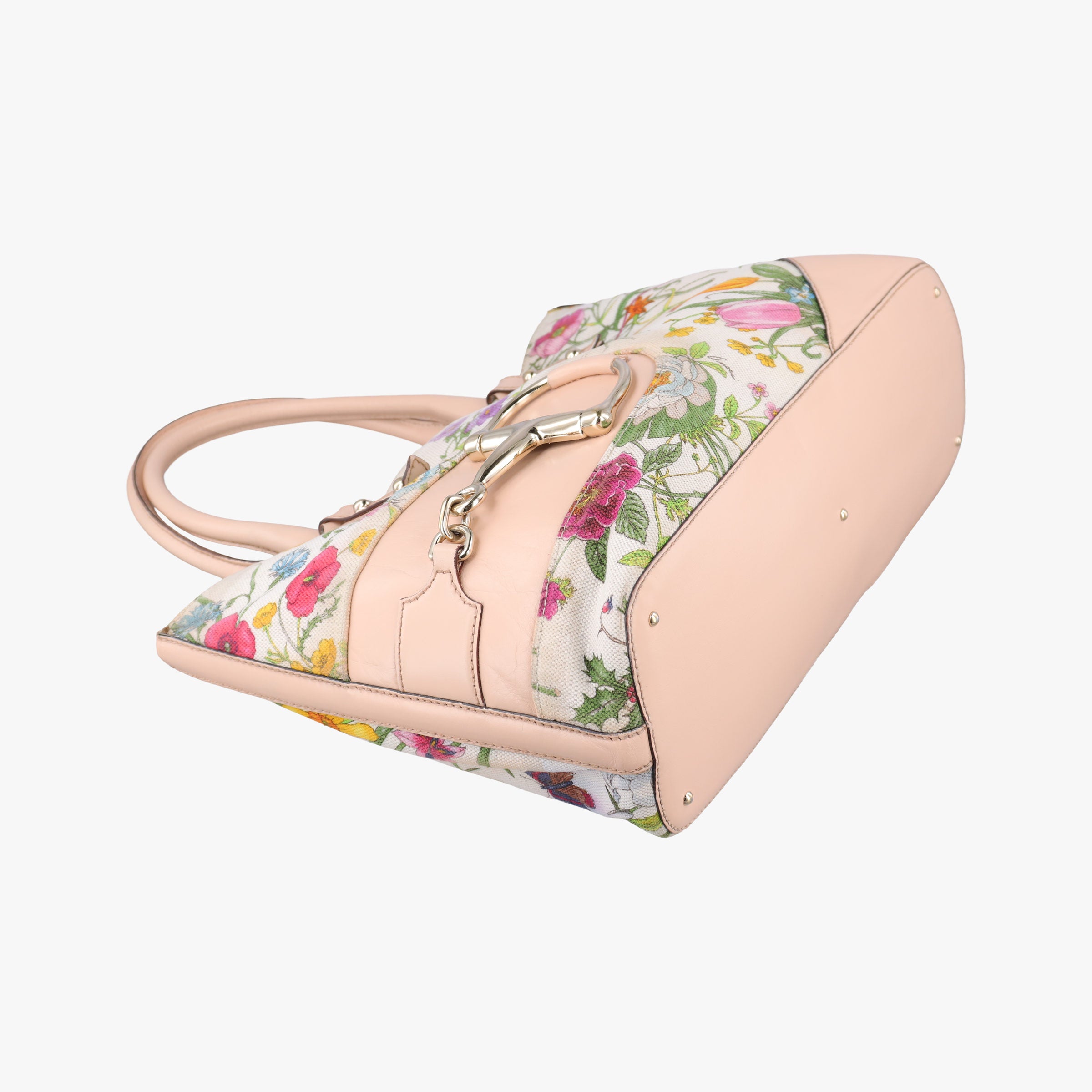 Pre-owned Gucci Horsebit Medium Hasler Ivory×Pink×Multicolor canvas×leather 137385 handbag | stylenewstar
