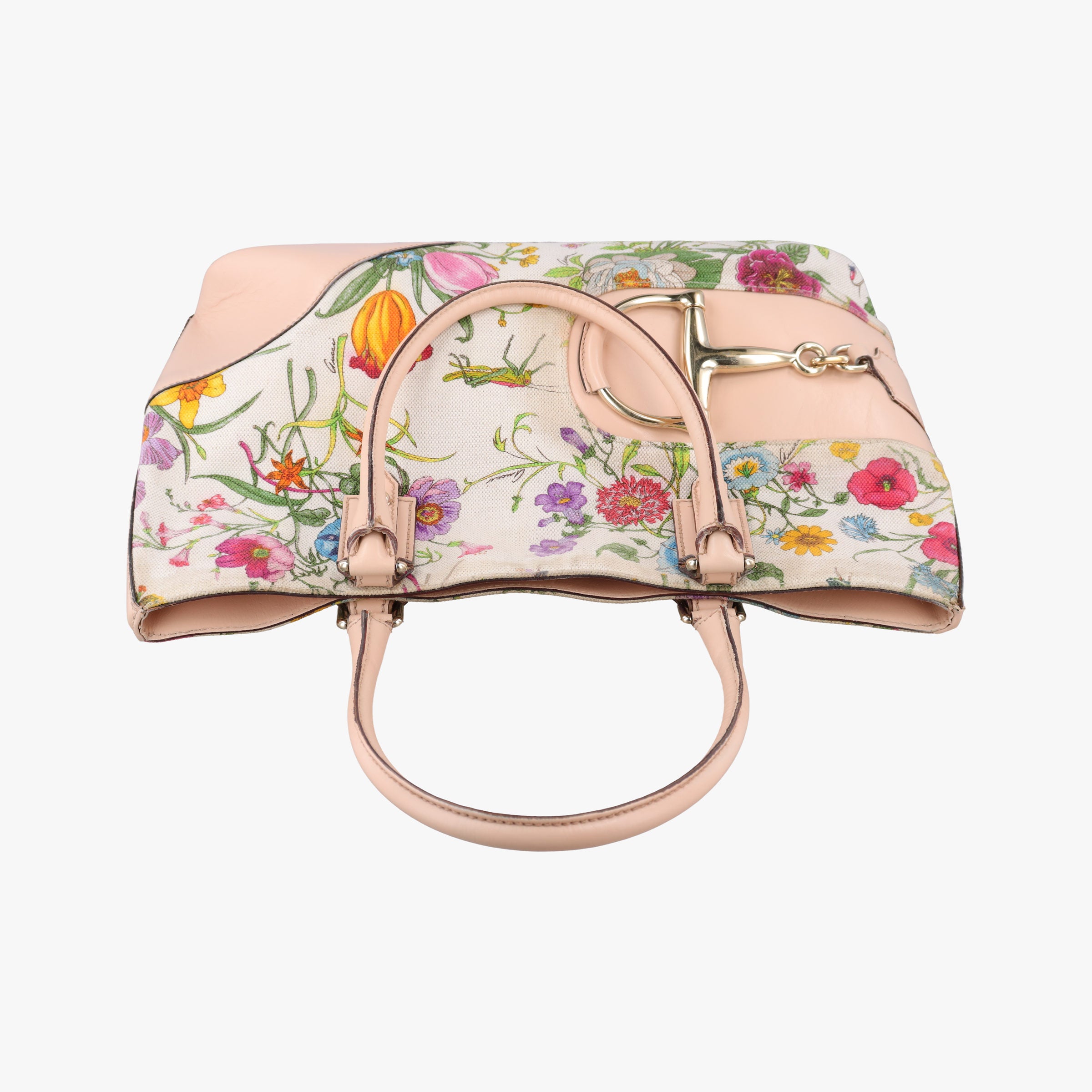Pre-owned Gucci Horsebit Medium Hasler Ivory×Pink×Multicolor canvas×leather 137385 handbag | stylenewstar