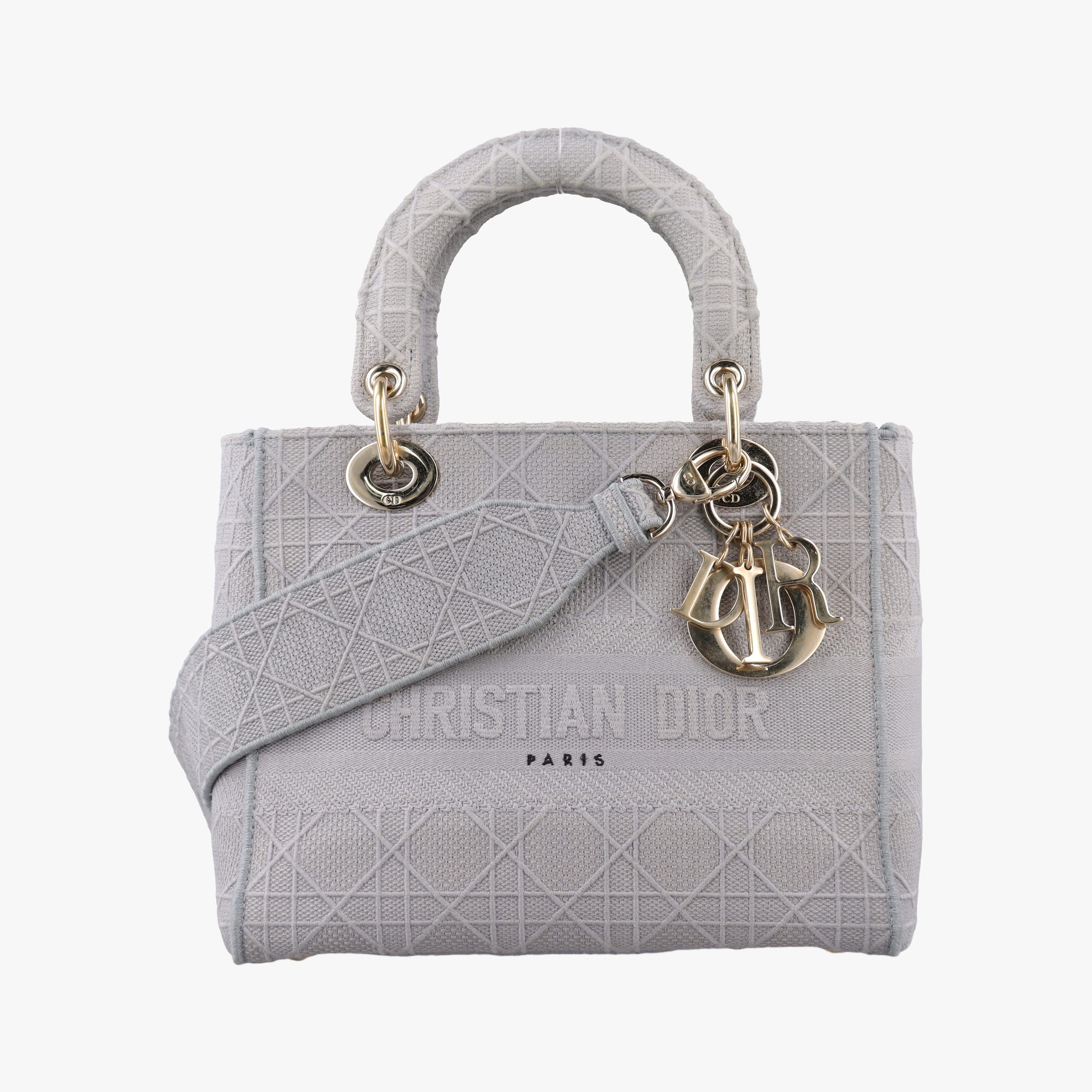 Pre-owned Christian Dior Lady Dior D-lite Grey Jacquard  shoulderbag | stylenewstar