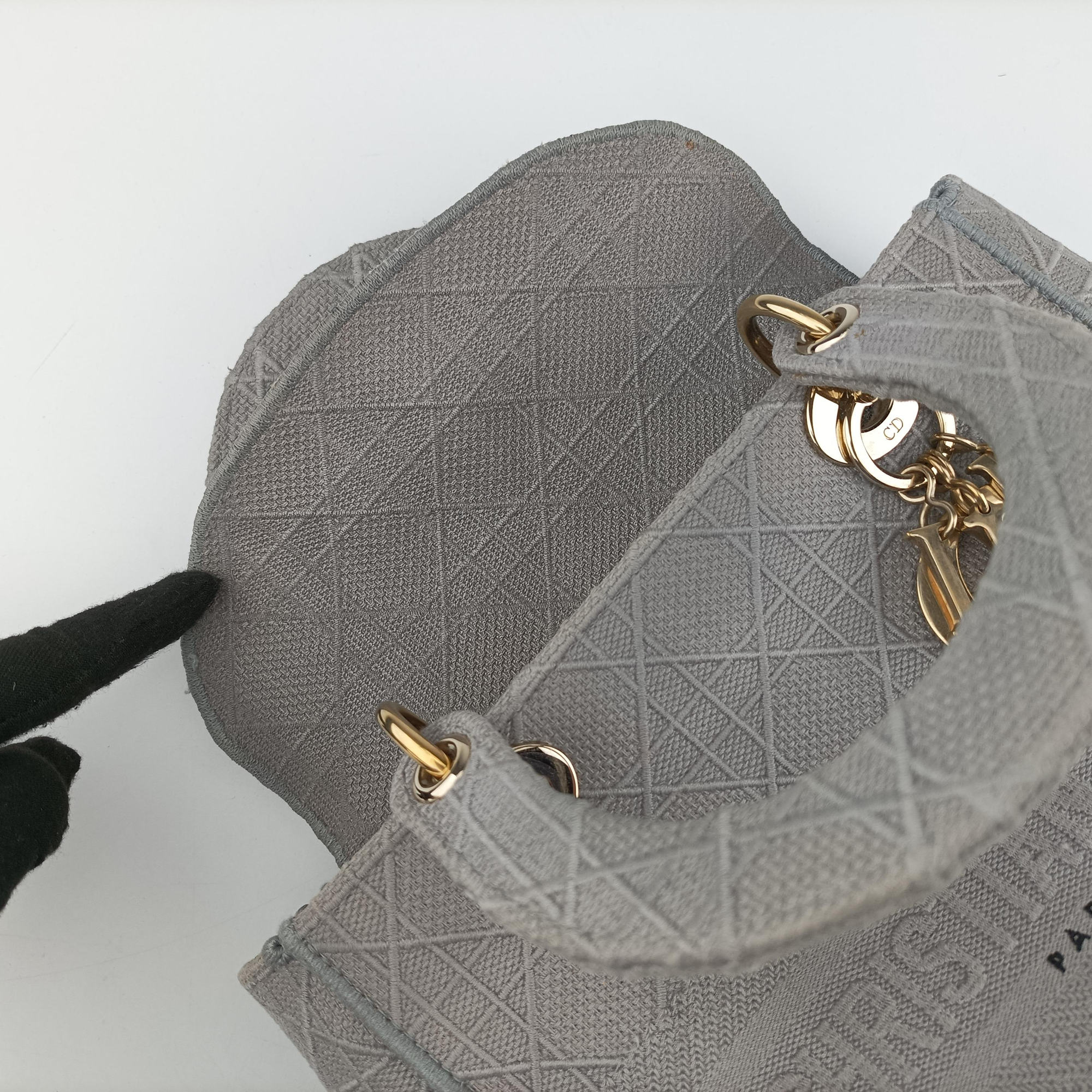 Pre-owned Christian Dior Lady Dior D-lite Grey Jacquard  shoulderbag | stylenewstar