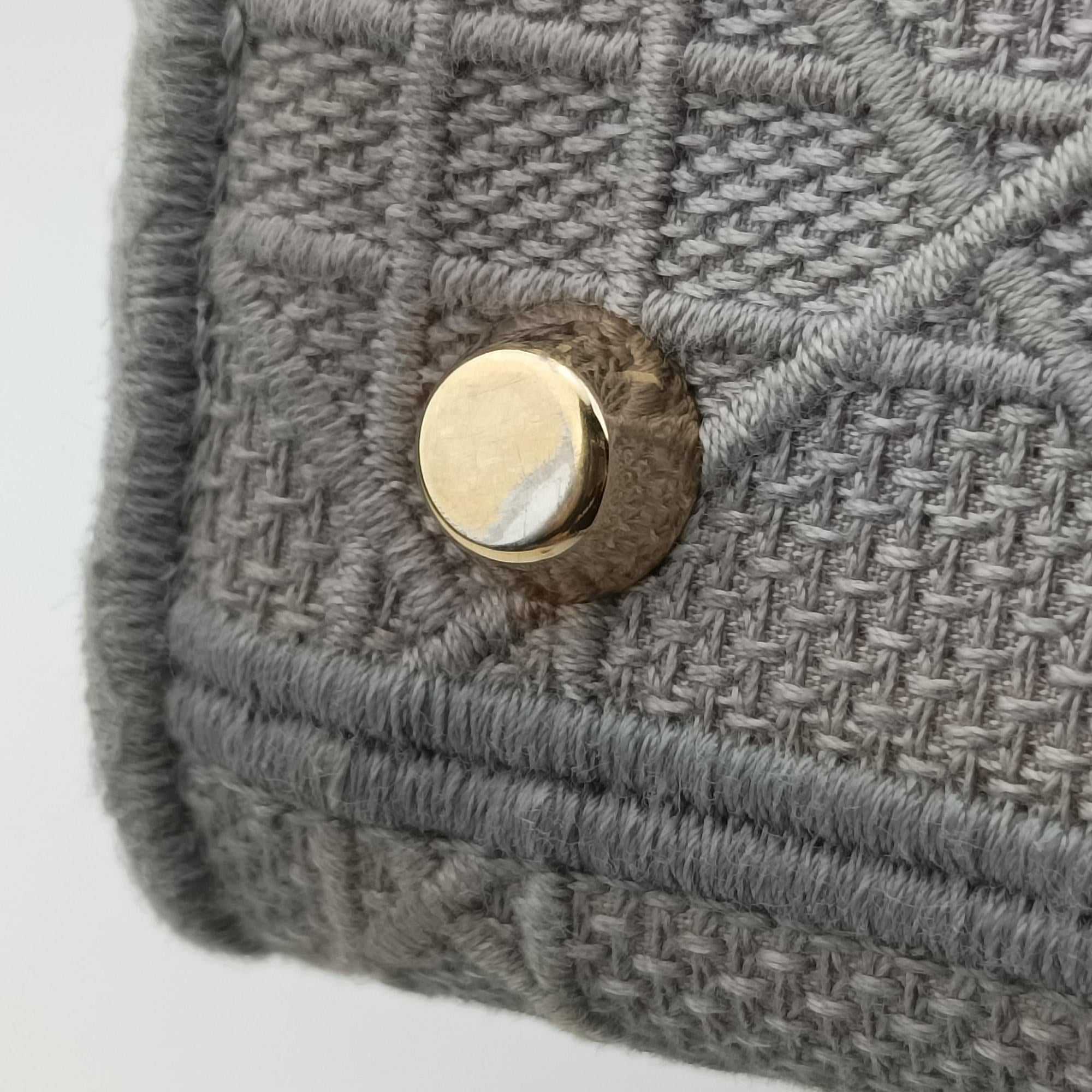 Pre-owned Christian Dior Lady Dior D-lite Grey Jacquard  shoulderbag | stylenewstar