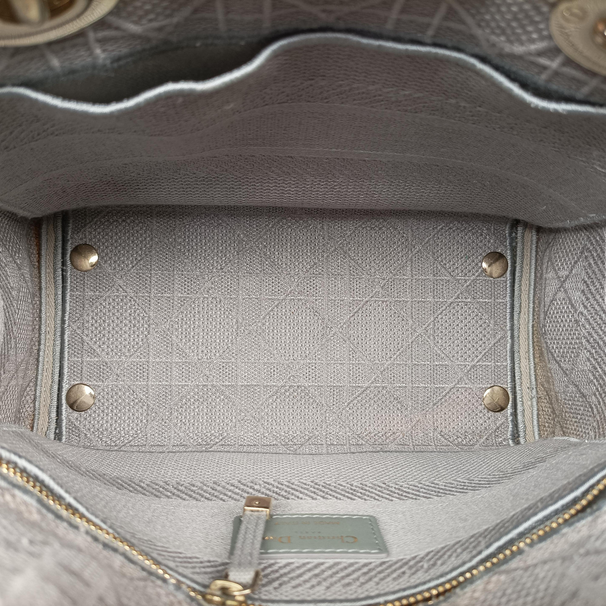 Pre-owned Christian Dior Lady Dior D-lite Grey Jacquard  shoulderbag | stylenewstar