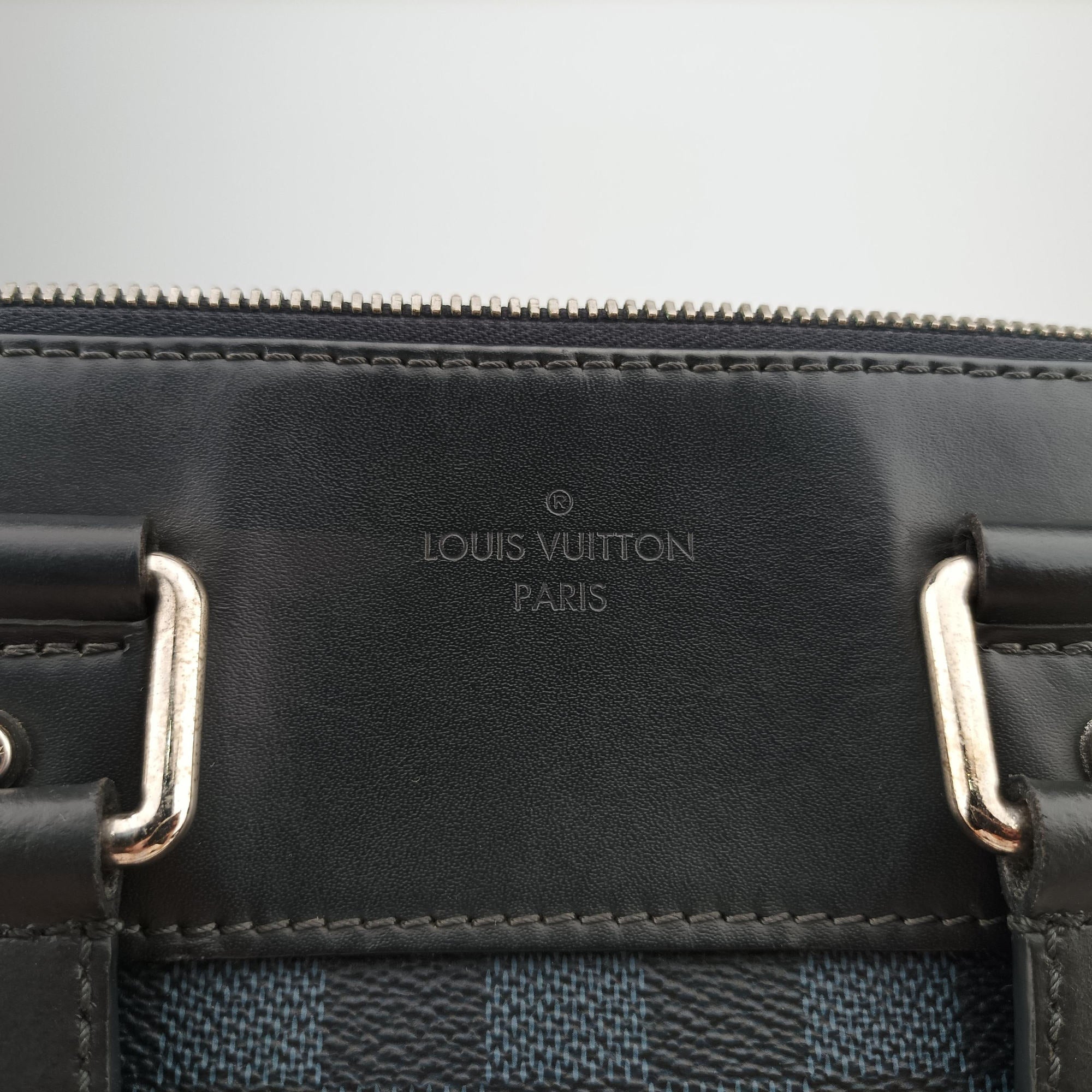 Pre-owned Louis Vuitton Porte-Documents Jour Black×Navy Damier Cobalt N42241 handbag | stylenewstar