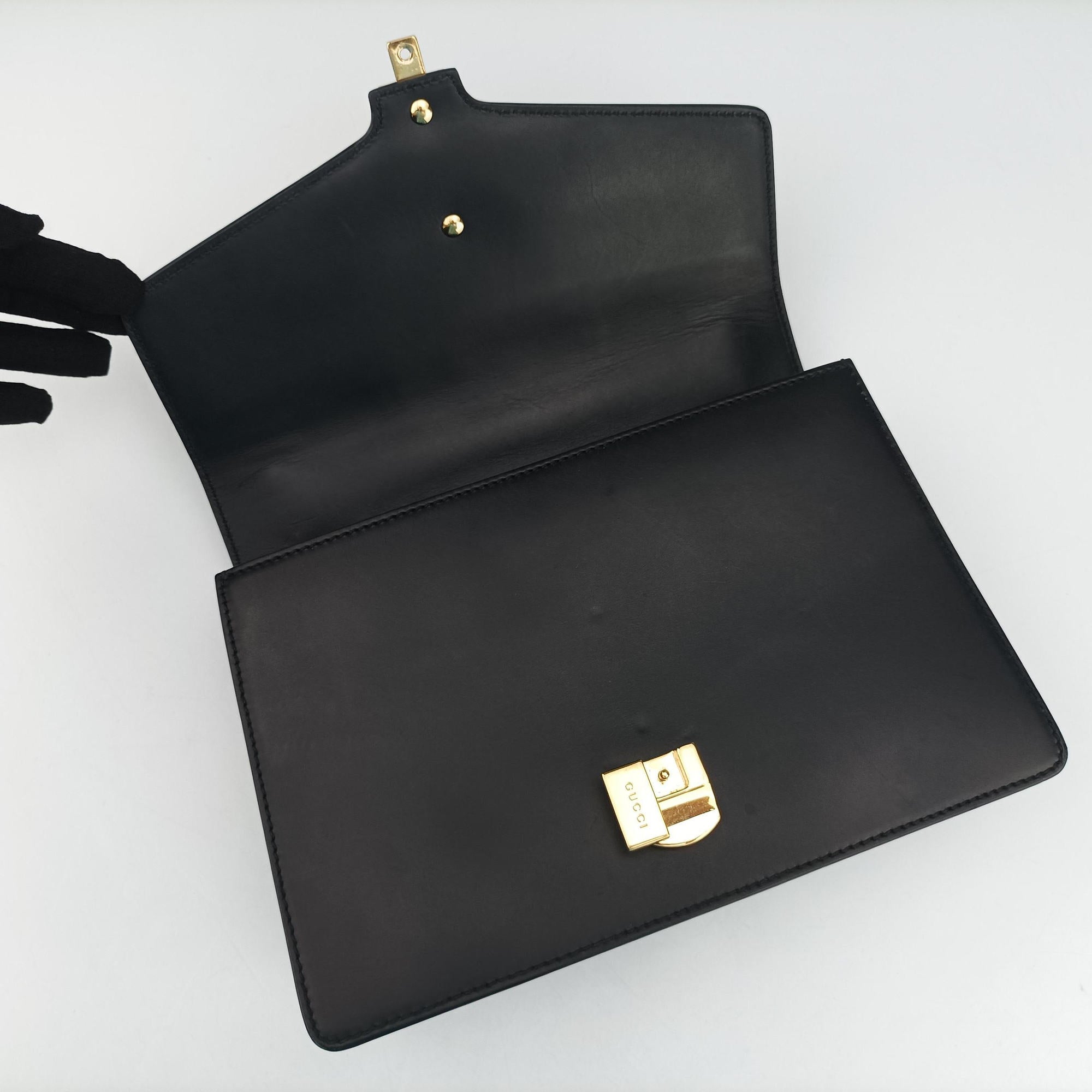 Pre-owned Gucci Sylvie Black×green×red Leather 421882 shoulderbag | stylenewstar