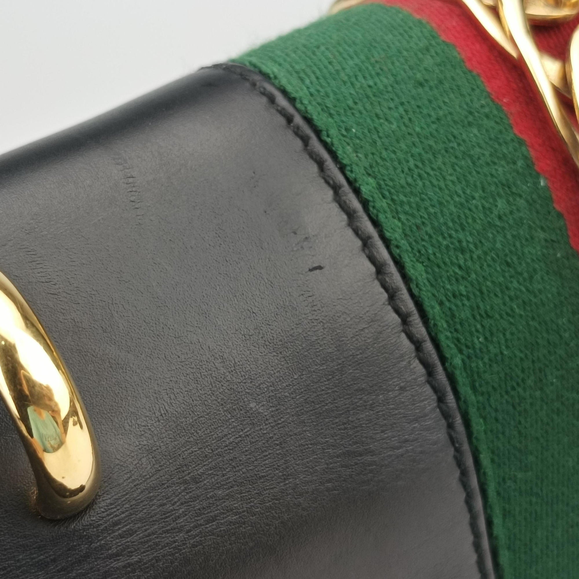 Pre-owned Gucci Sylvie Black×green×red Leather 421882 shoulderbag | stylenewstar