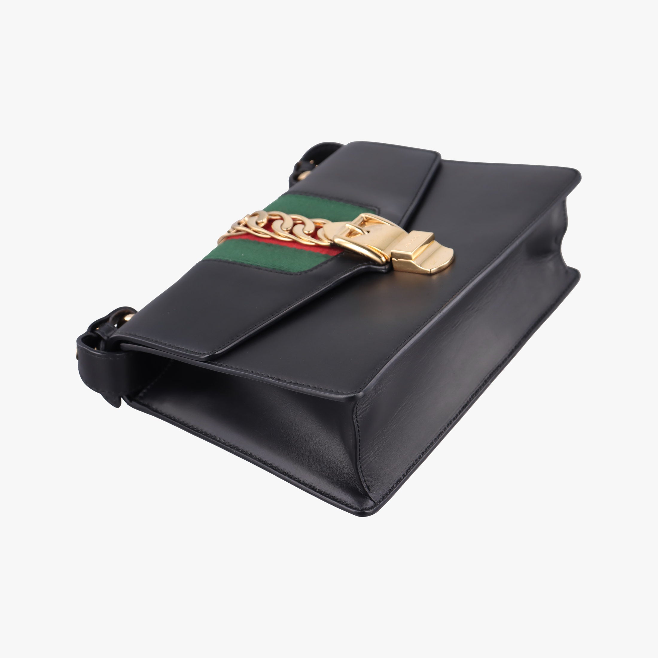 Pre-owned Gucci Sylvie Black×green×red Leather 421882 shoulderbag | stylenewstar