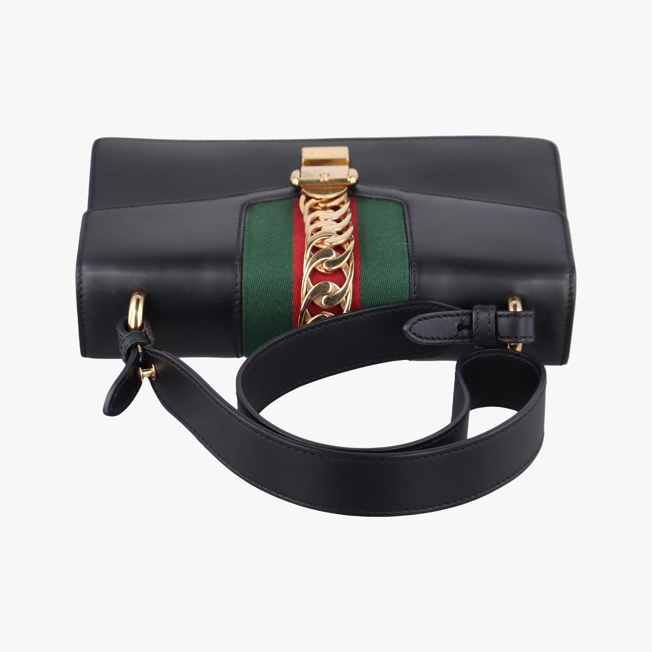 Pre-owned Gucci Sylvie Black×green×red Leather 421882 shoulderbag | stylenewstar