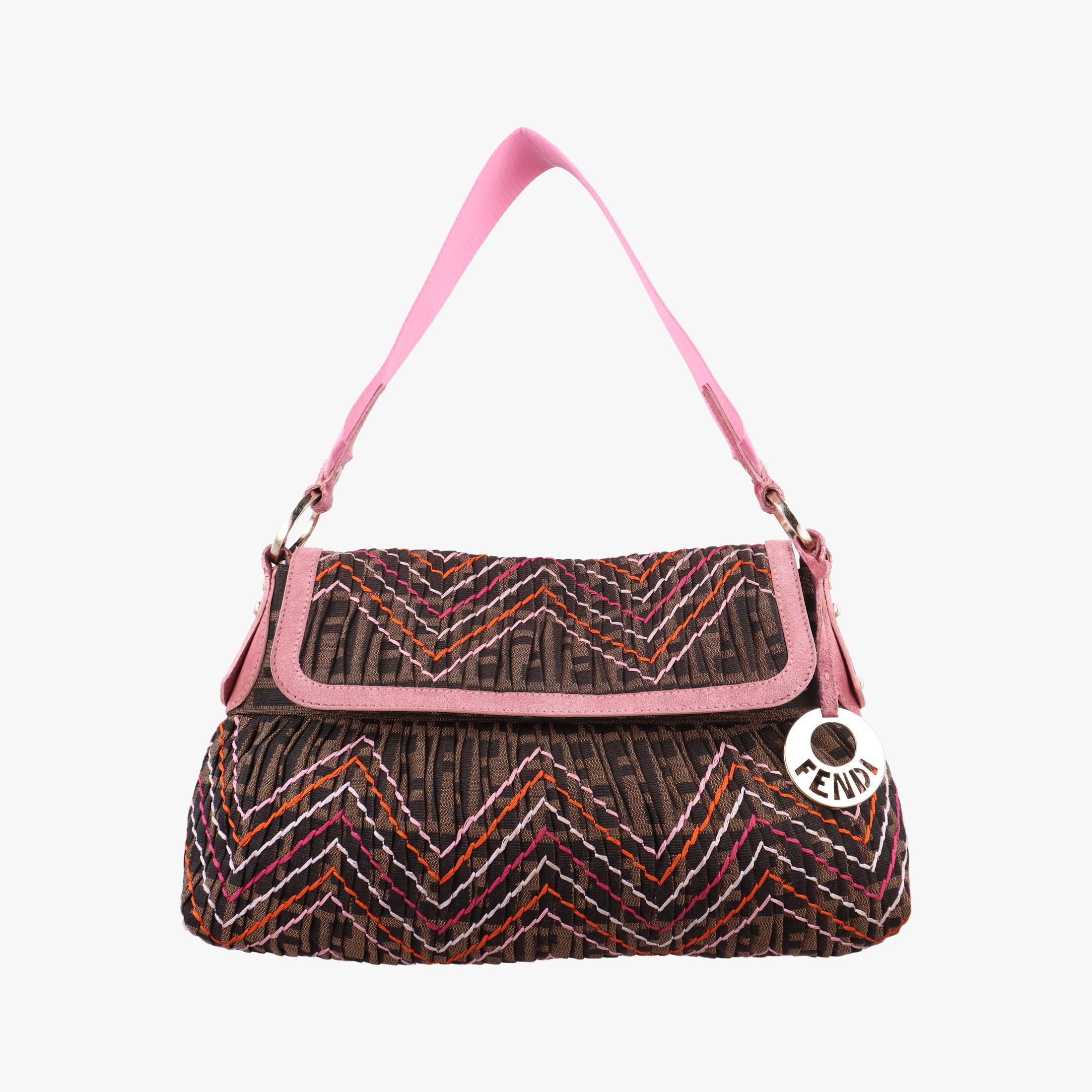 Pre-owned Fendi Zucca Chef Brown x Pink canvas 8BR445 shoulderbag | stylenewstar