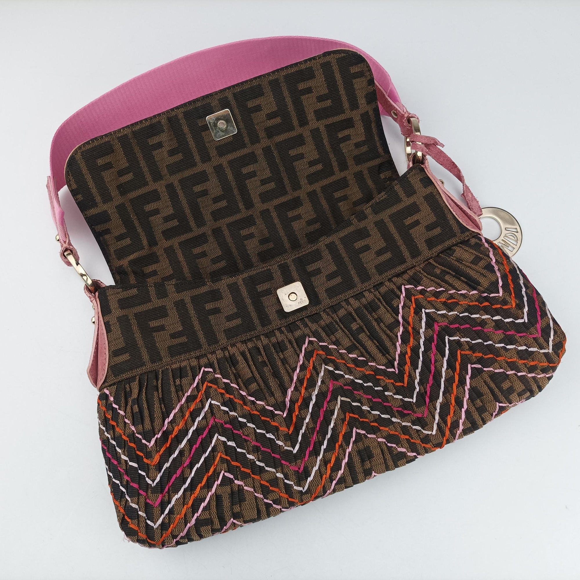 Pre-owned Fendi Zucca Chef Brown x Pink canvas 8BR445 shoulderbag | stylenewstar