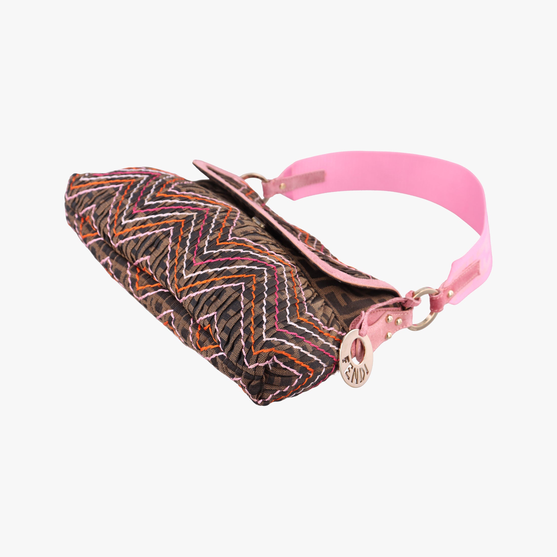 Pre-owned Fendi Zucca Chef Brown x Pink canvas 8BR445 shoulderbag | stylenewstar