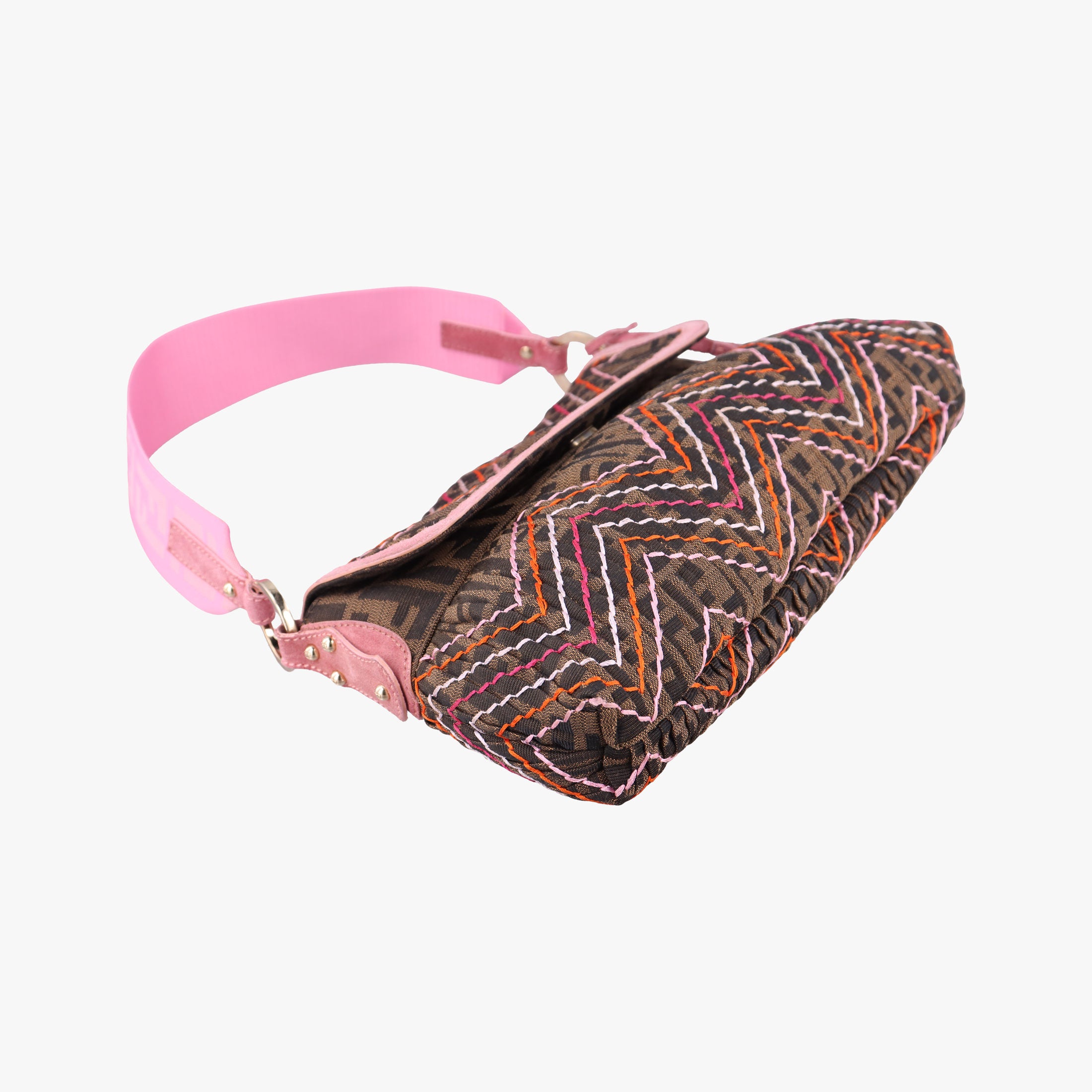 Pre-owned Fendi Zucca Chef Brown x Pink canvas 8BR445 shoulderbag | stylenewstar