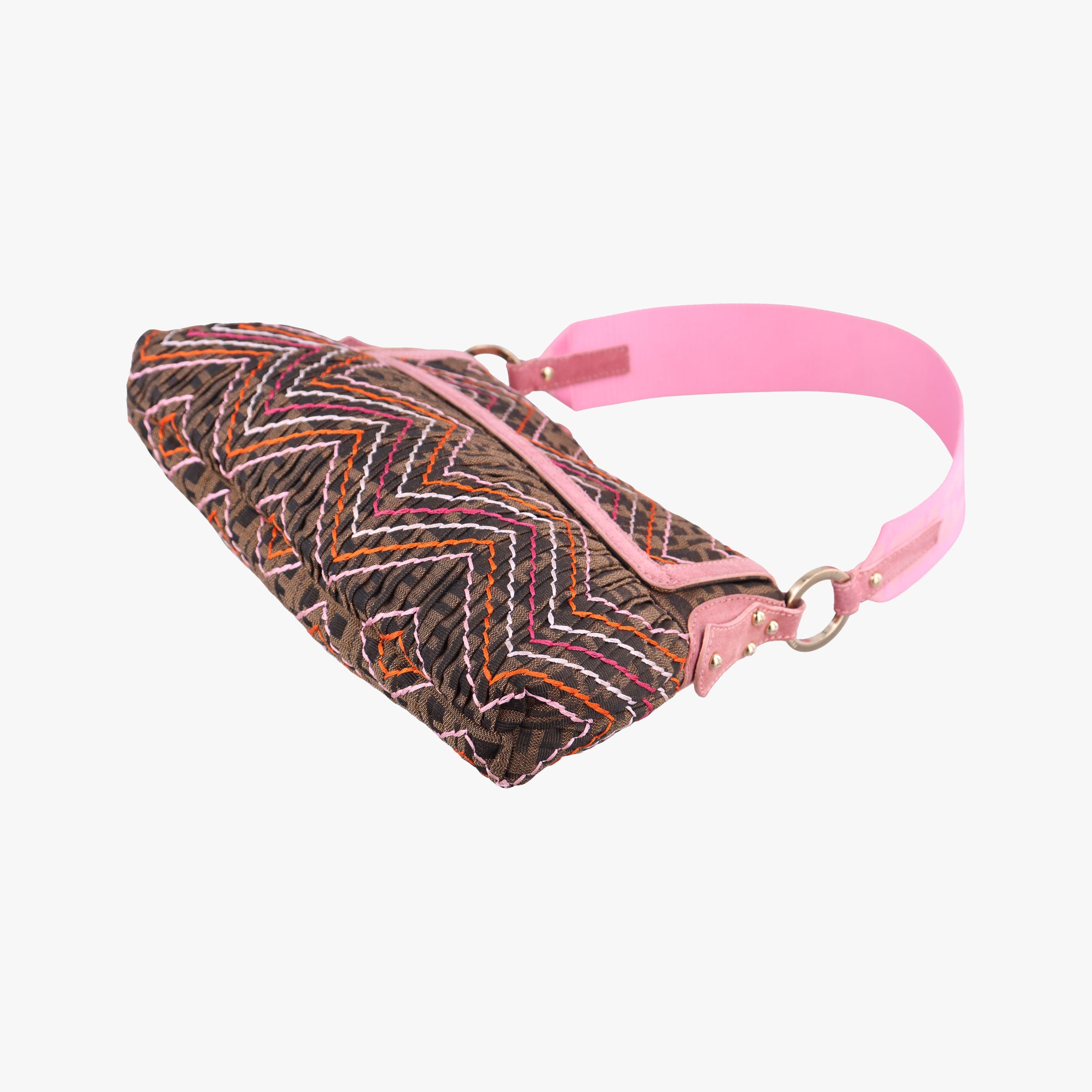 Pre-owned Fendi Zucca Chef Brown x Pink canvas 8BR445 shoulderbag | stylenewstar