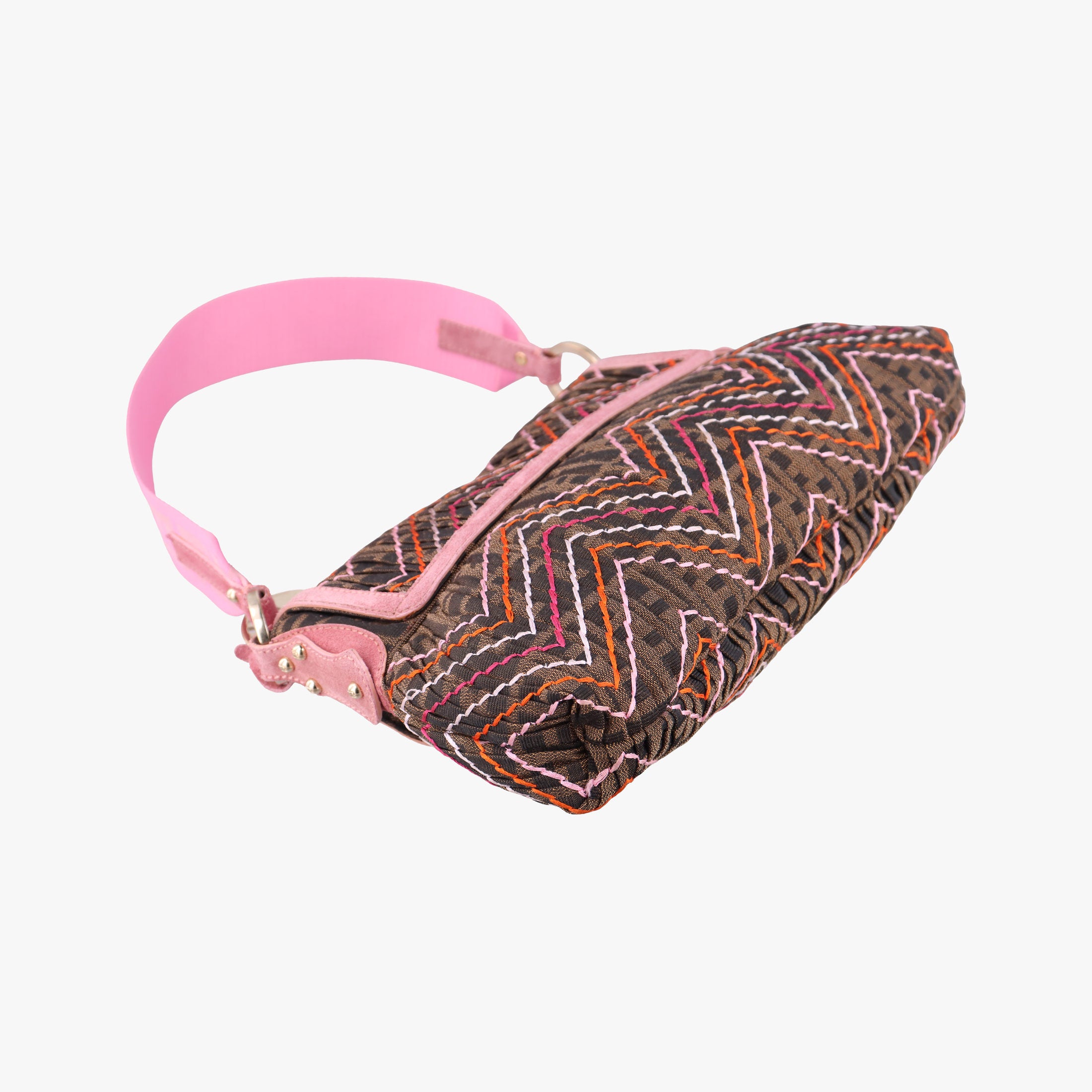 Pre-owned Fendi Zucca Chef Brown x Pink canvas 8BR445 shoulderbag | stylenewstar
