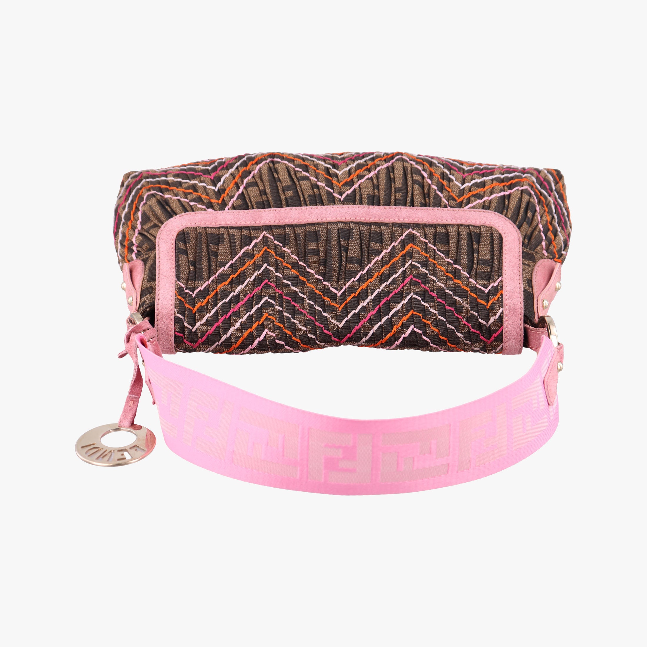 Pre-owned Fendi Zucca Chef Brown x Pink canvas 8BR445 shoulderbag | stylenewstar