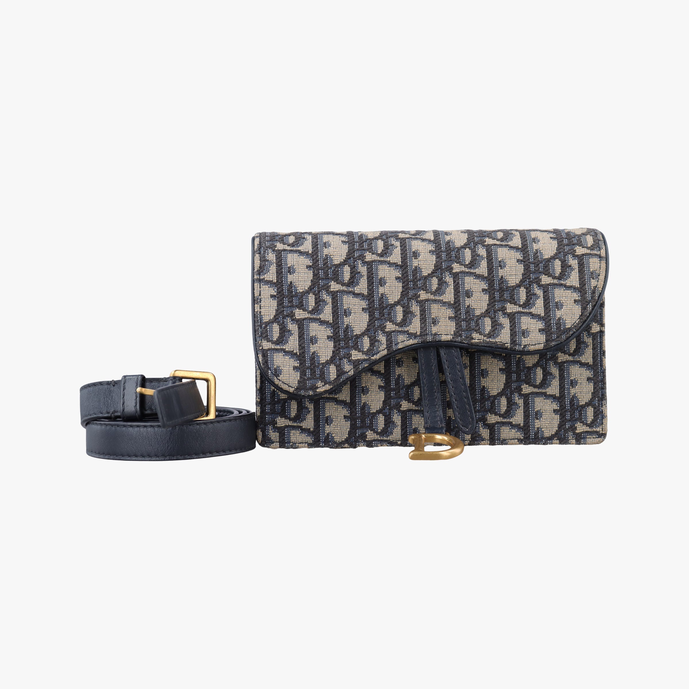 Pre-owned Christian Dior Saddle Navy×Gray Jacquard  bum bag/waist bag | stylenewstar