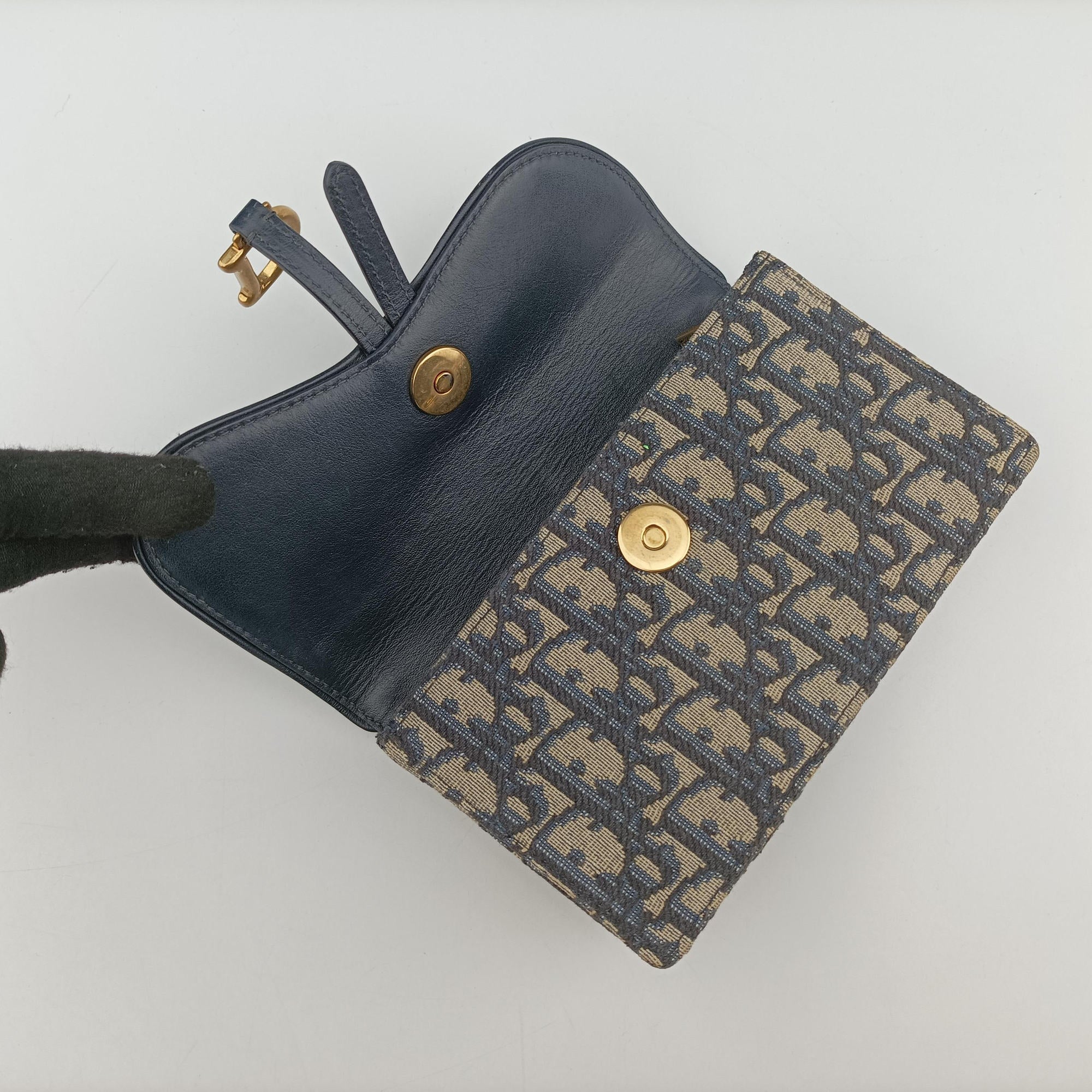 Pre-owned Christian Dior Saddle Navy×Gray Jacquard  bum bag/waist bag | stylenewstar