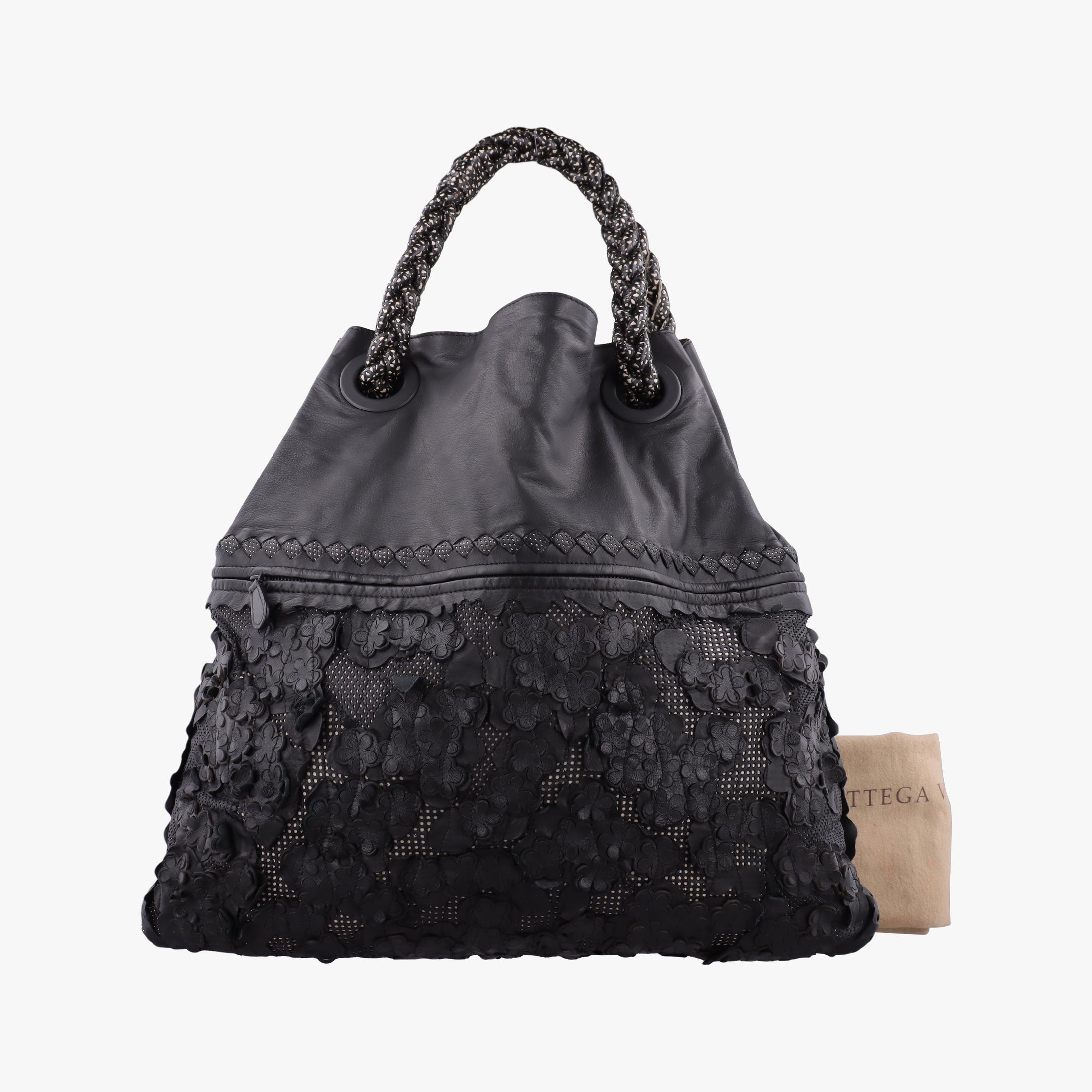 Pre-owned Bottega Veneta Laser-cut Floral Applique Limited Edition Black Leather  handbag | stylenewstar
