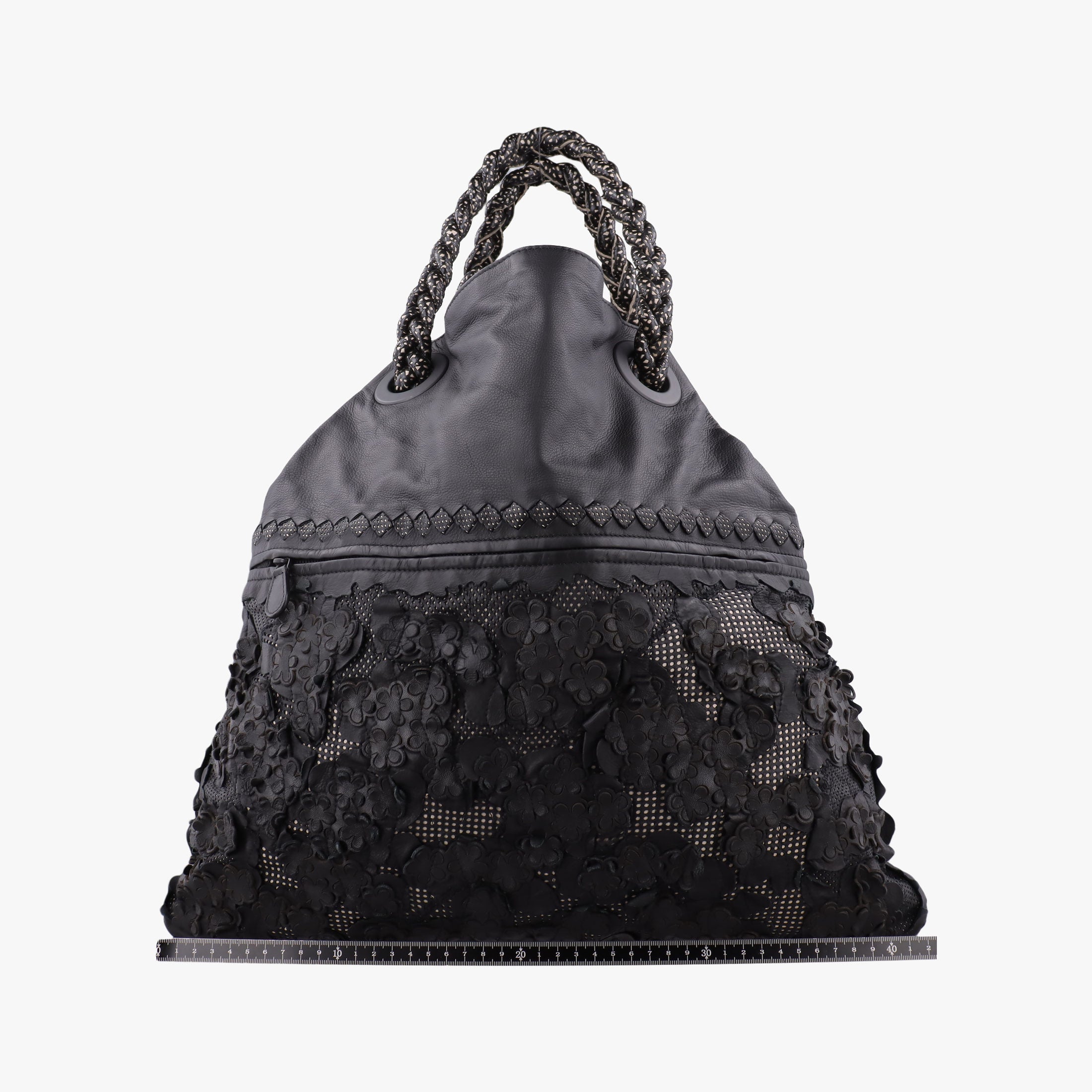 Pre-owned Bottega Veneta Laser-cut Floral Applique Limited Edition Black Leather  handbag | stylenewstar