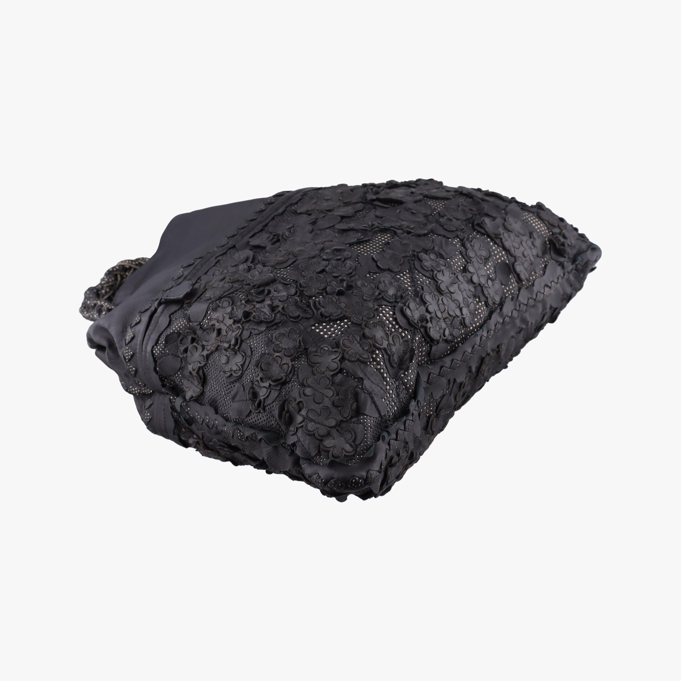 Pre-owned Bottega Veneta Laser-cut Floral Applique Limited Edition Black Leather  handbag | stylenewstar
