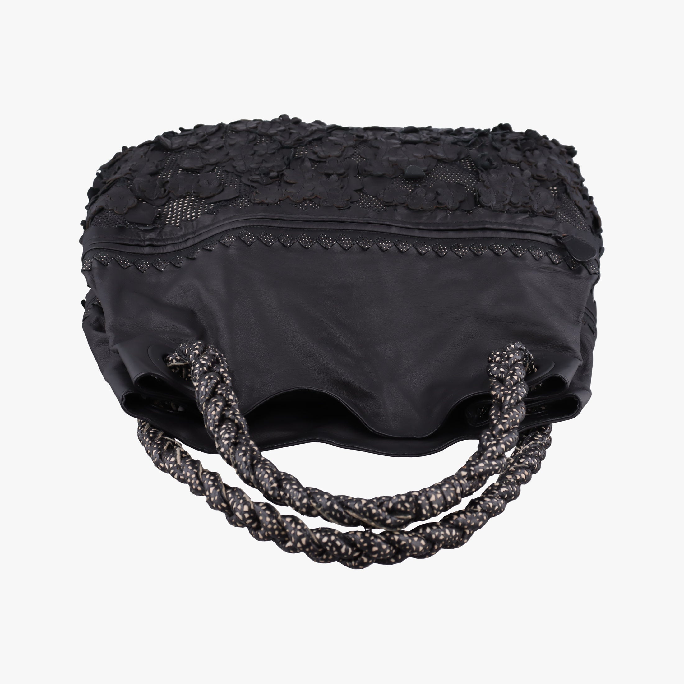 Pre-owned Bottega Veneta Laser-cut Floral Applique Limited Edition Black Leather  handbag | stylenewstar