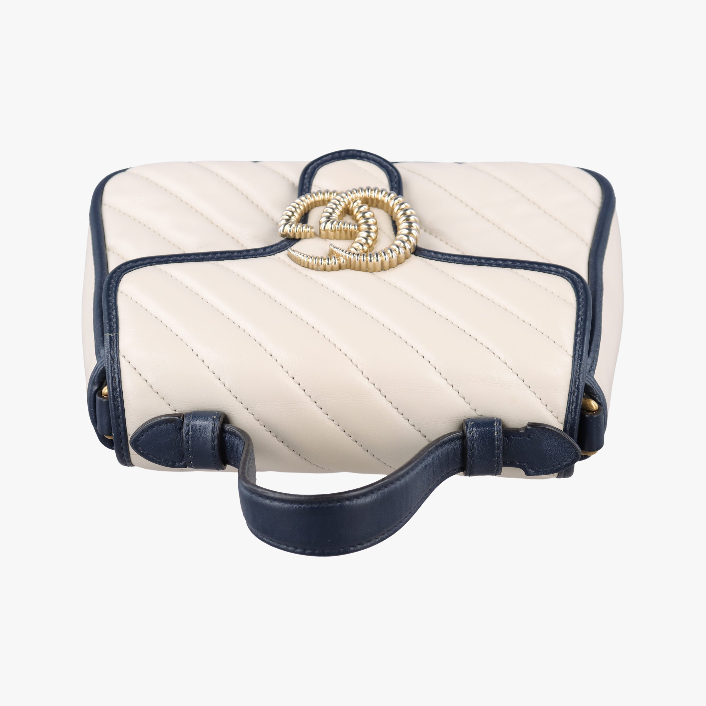 Pre-owned Gucci GG Marmont White×navy Leather 583571 shoulderbag | stylenewstar