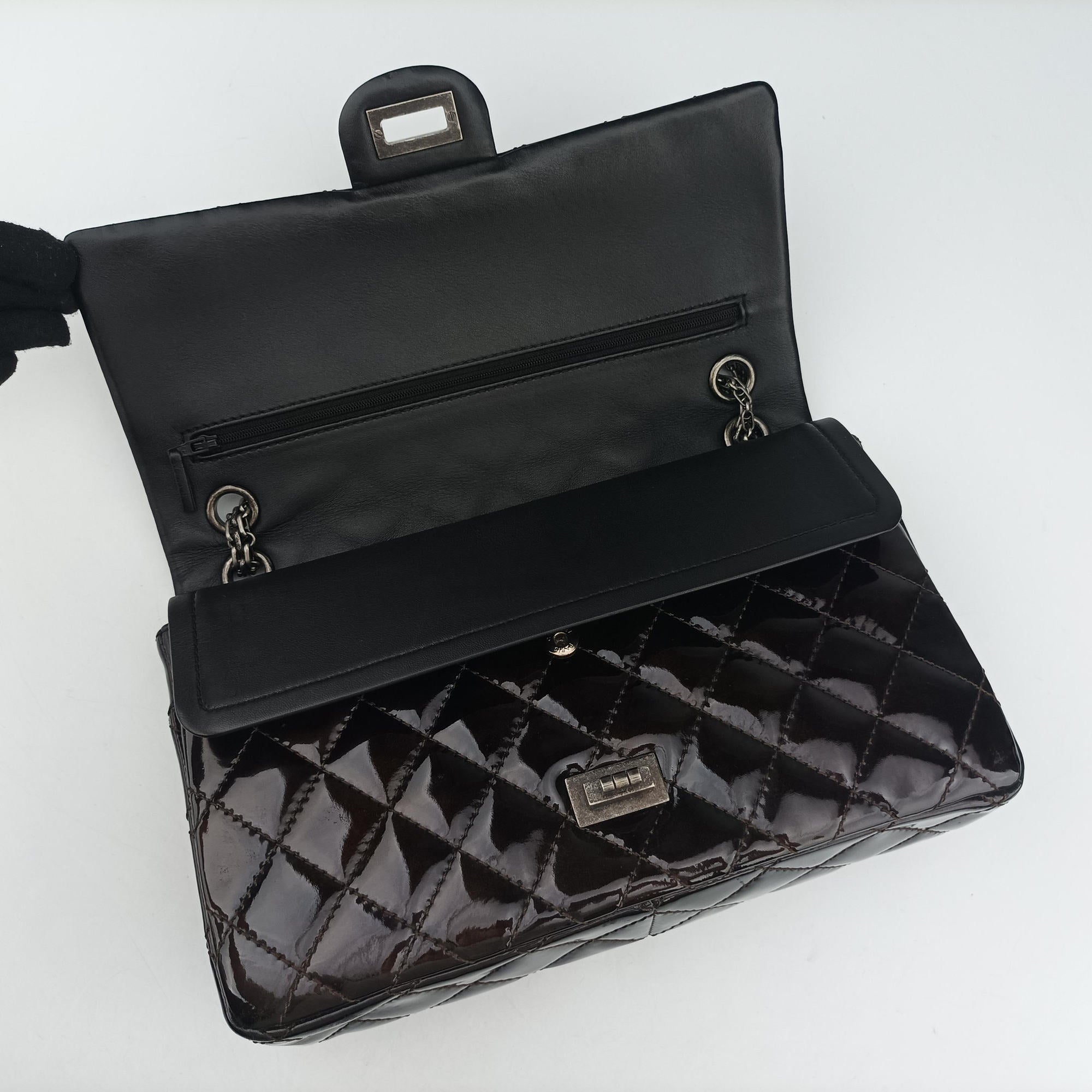 Vintage Chanel 2.55 double flap Matelasse Burgundy Patent Leather A37587 shoulderbag | stylenewstar