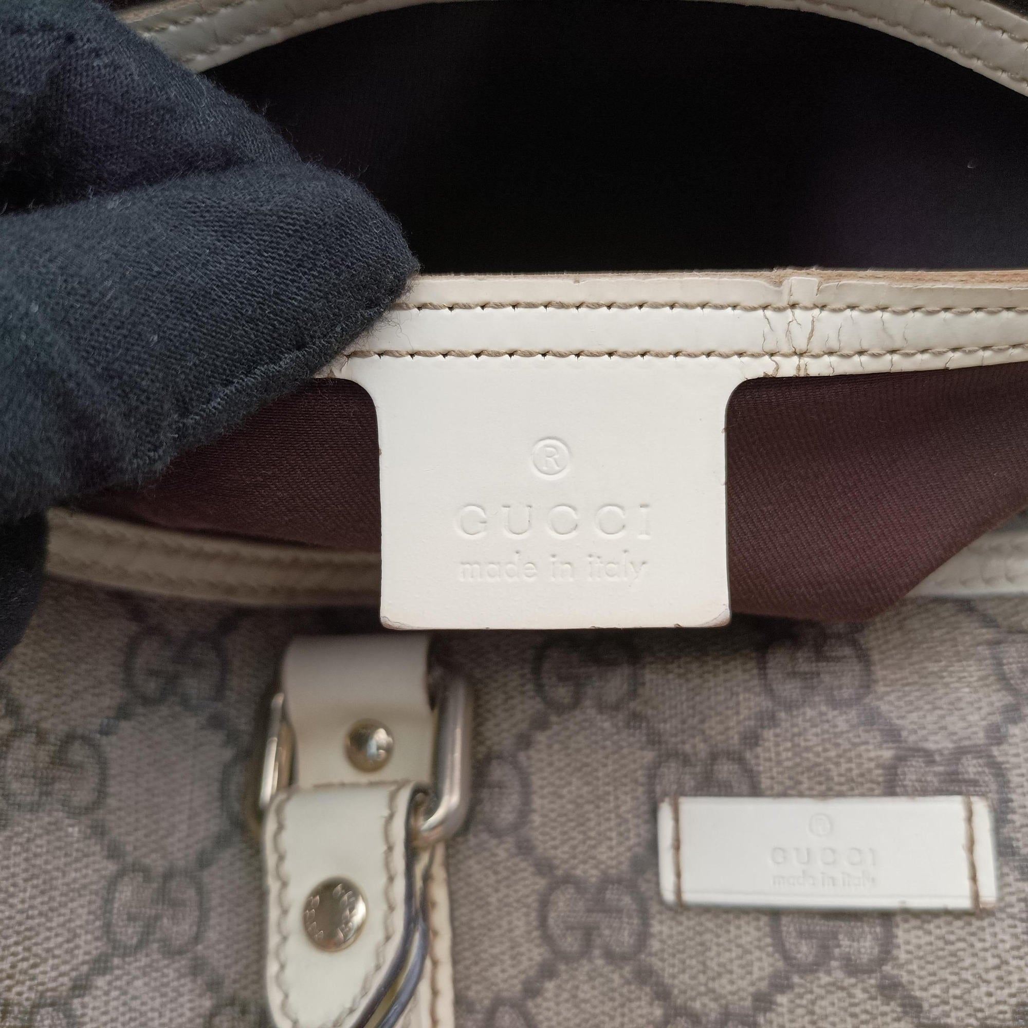 Pre-owned Gucci GG plus Spring Joy GG Supreme BEIGE×WHITE PVC coated canvas×leather 193603 handbag | stylenewstar