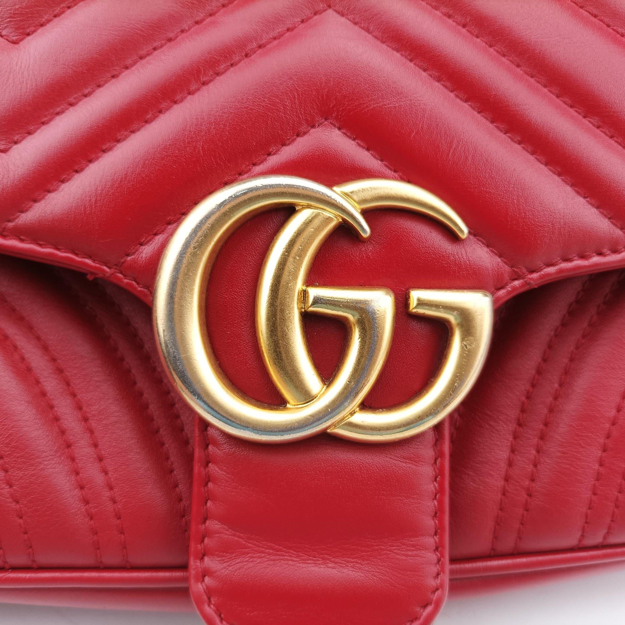 Pre-owned Gucci GG Marmont Red Leather 443497 shoulderbag | stylenewstar