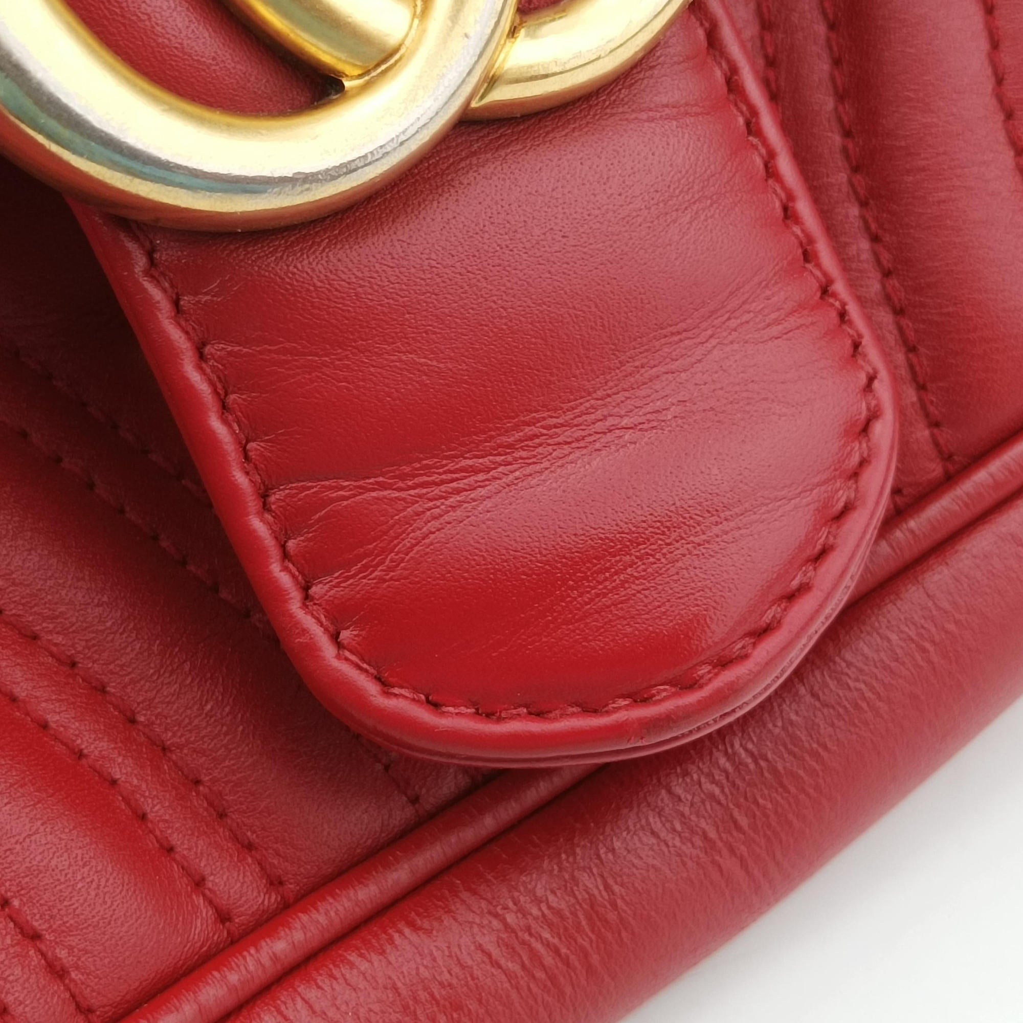 Pre-owned Gucci GG Marmont Red Leather 443497 shoulderbag | stylenewstar