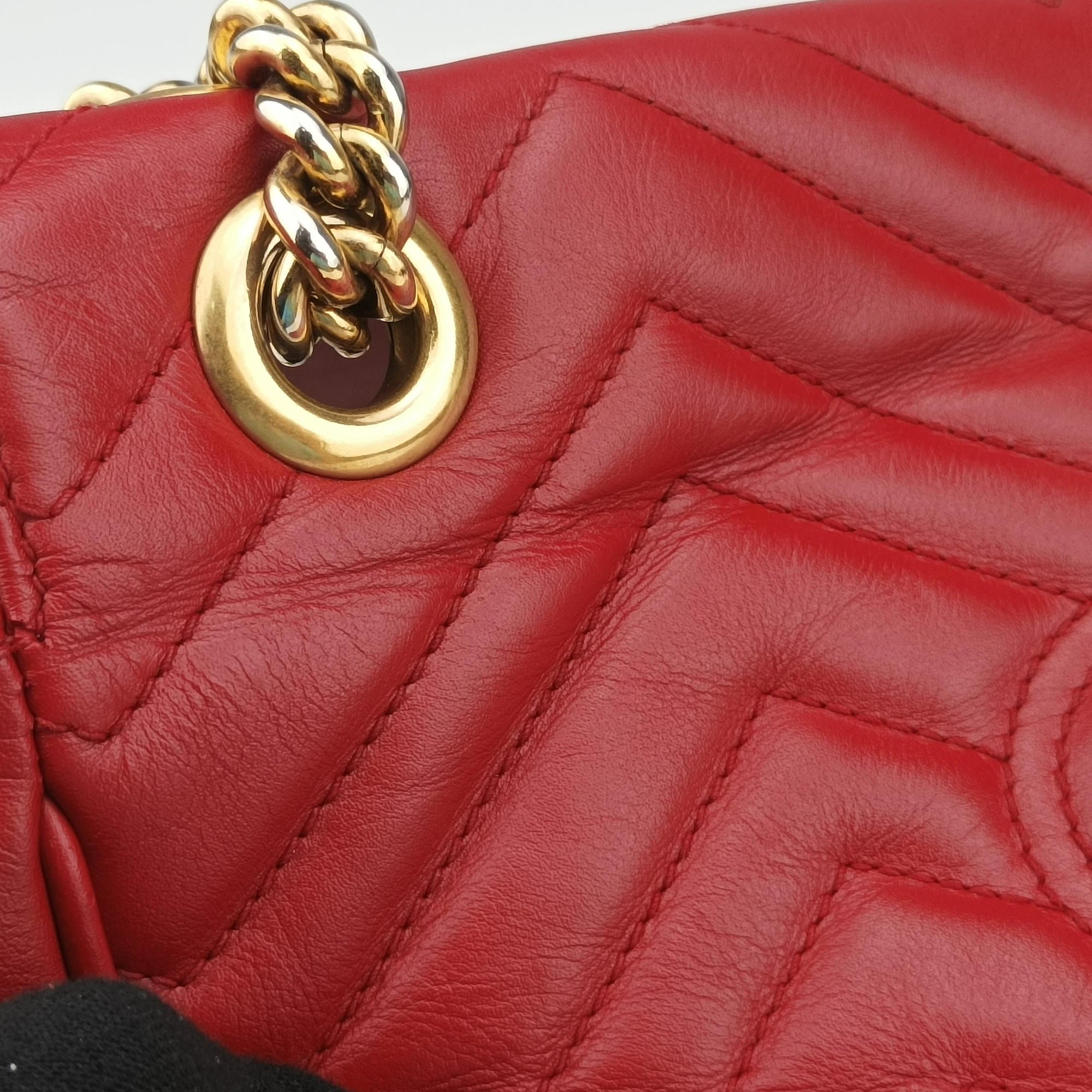 Pre-owned Gucci GG Marmont Red Leather 443497 shoulderbag | stylenewstar