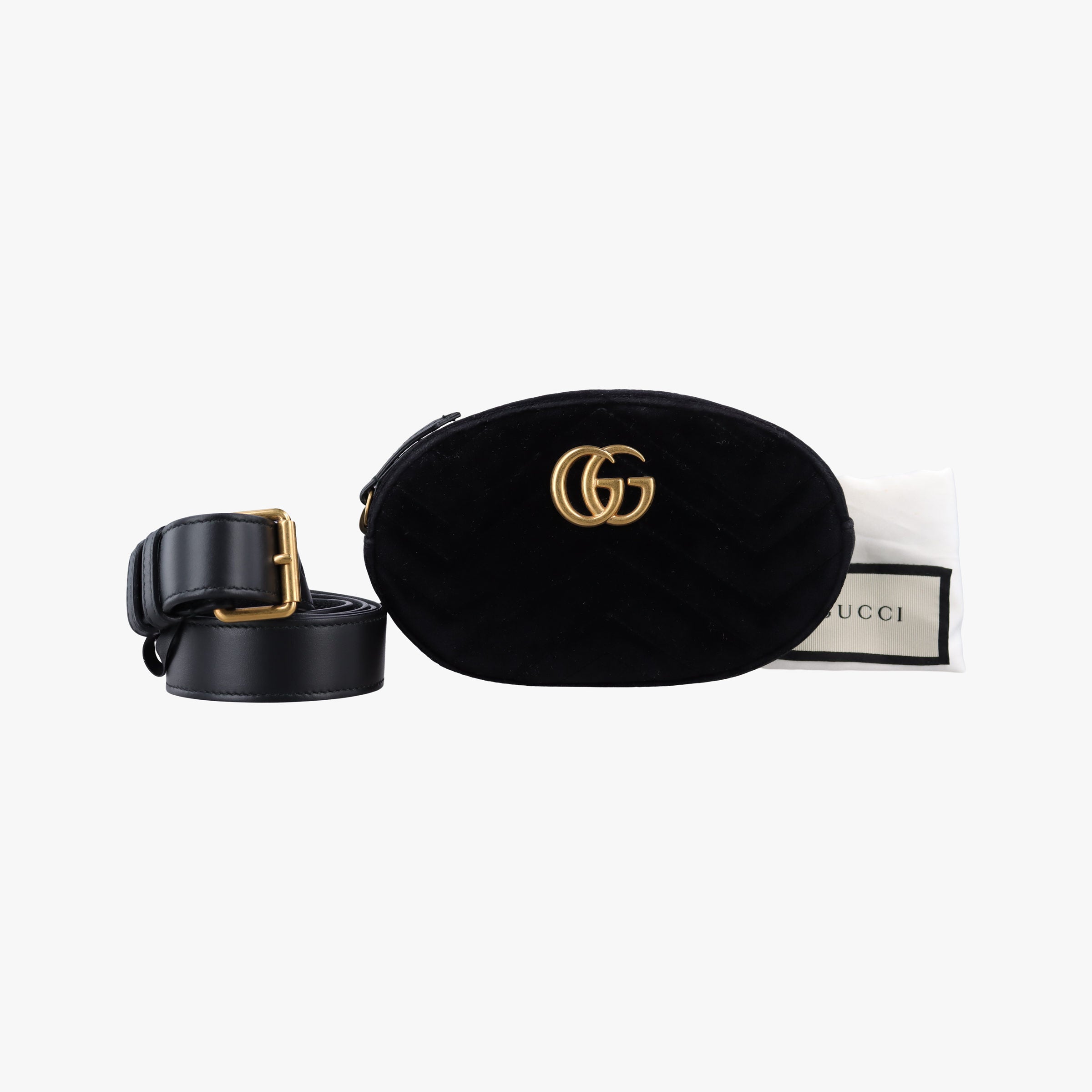 Pre-owned Gucci GG Marmont Black velour 476434 bum bag/waist bag | stylenewstar