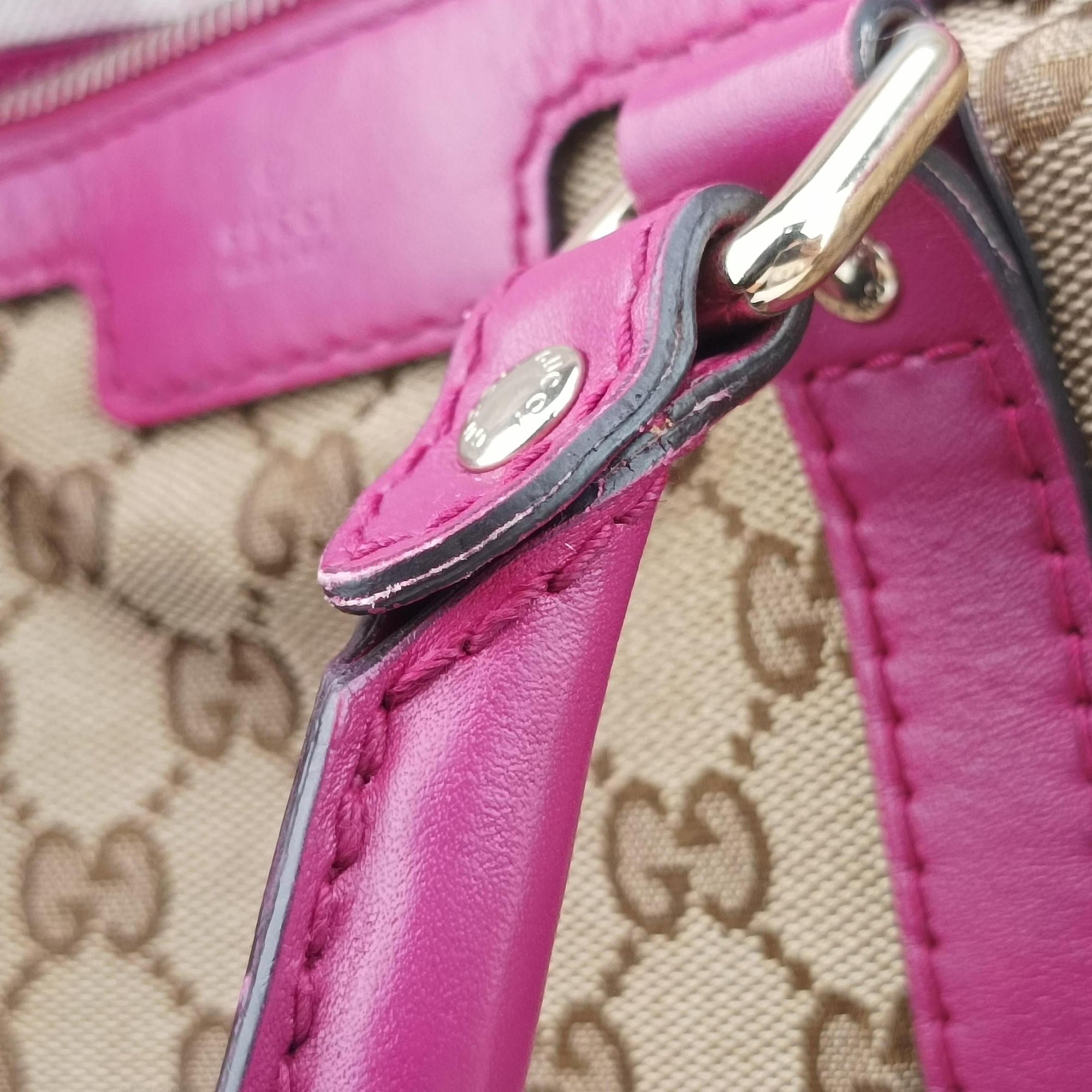 Pre-owned Gucci Sherry Line beige×rose Canvas×Leather 247205 shoulderbag | stylenewstar