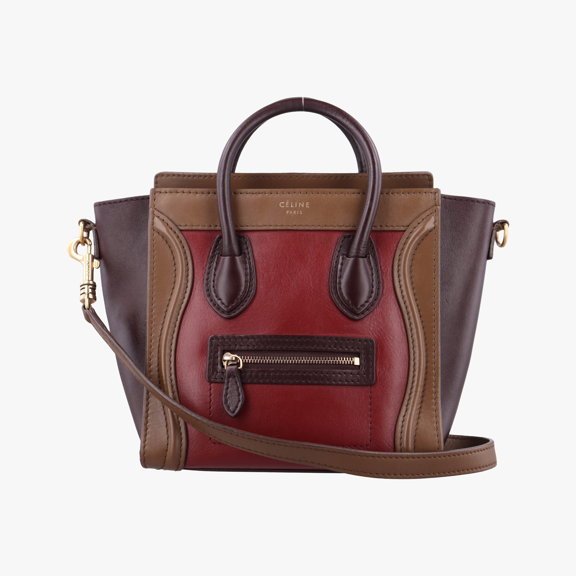Secondhand Celine luggage nano shopper Black× burgundy ×Brown Leather  shoulderbag | stylenewstar