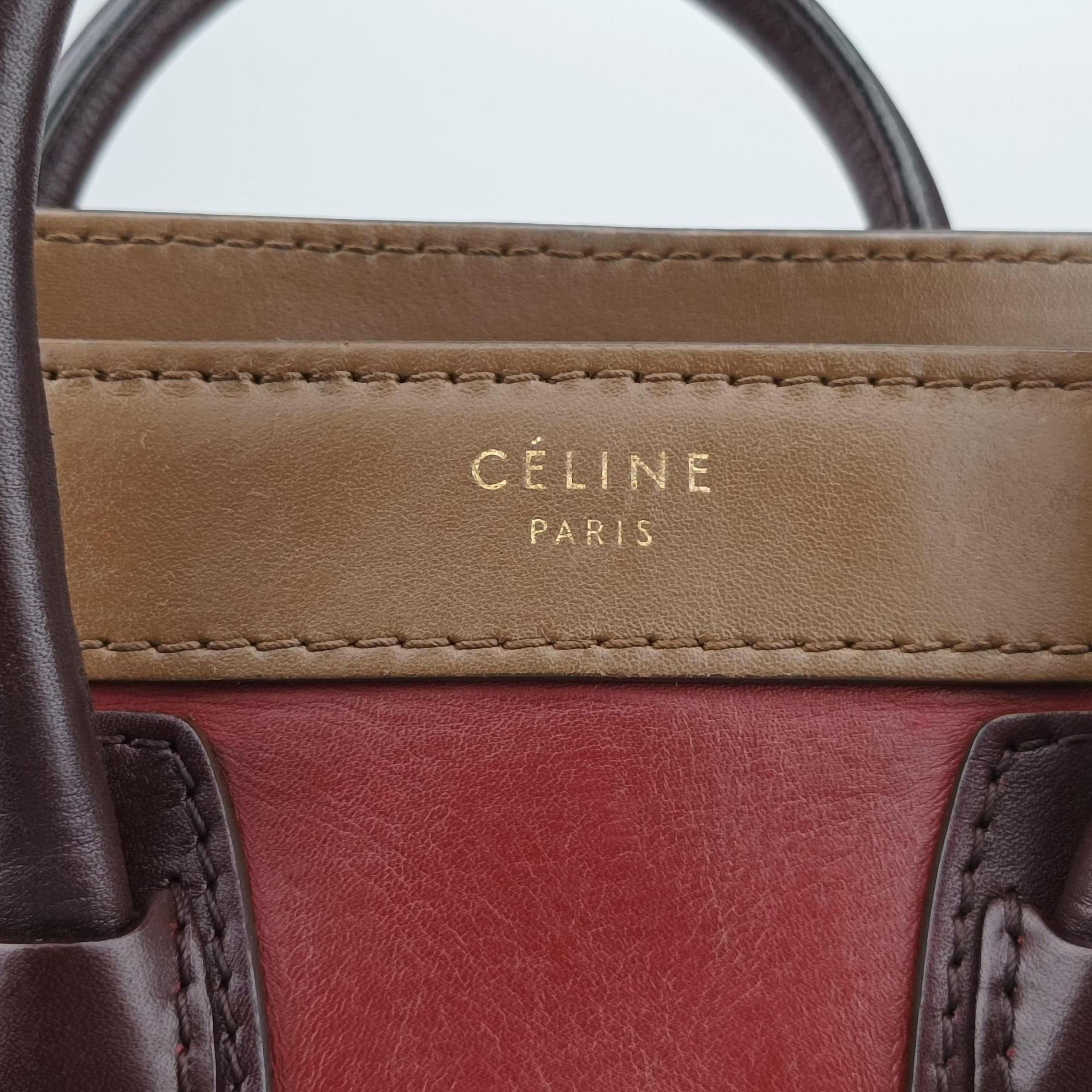 Secondhand Celine luggage nano shopper Black× burgundy ×Brown Leather  shoulderbag | stylenewstar