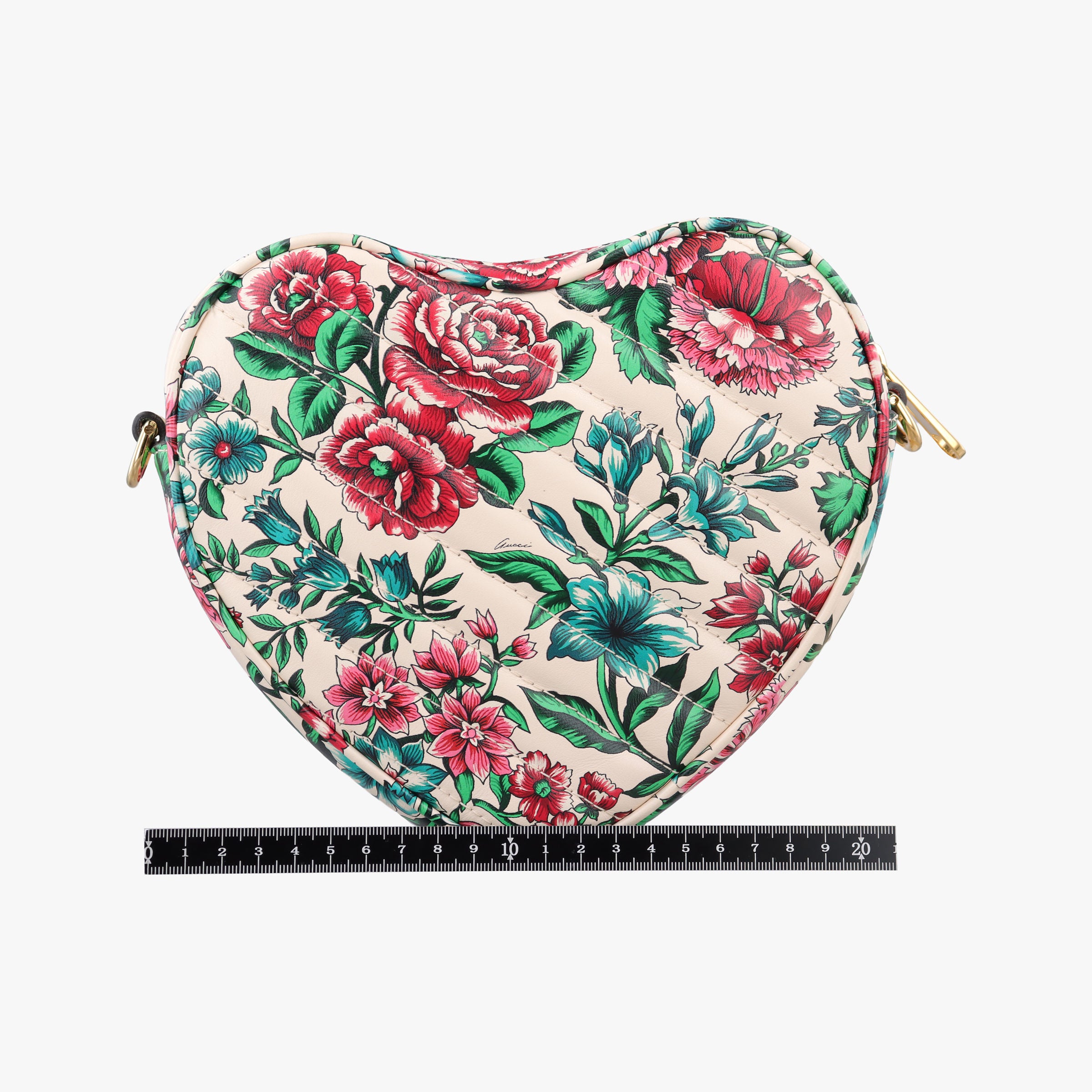 Pre-owned Gucci GG Marmont Flower Print Heart Multicolour Leather 740355 shoulderbag | stylenewstar