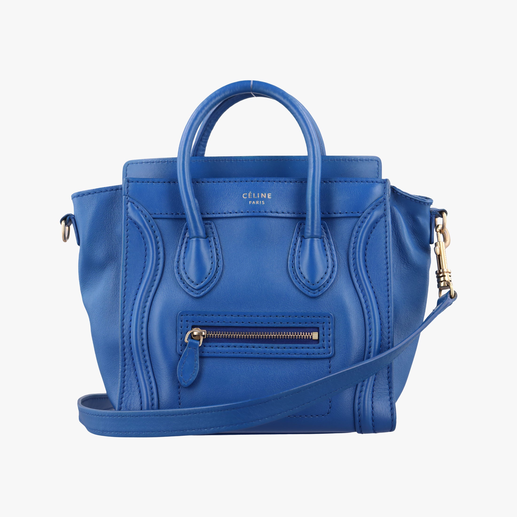 Vintage Celine Luggage Mini Shopper Blue Leather  shoulderbag | stylenewstar