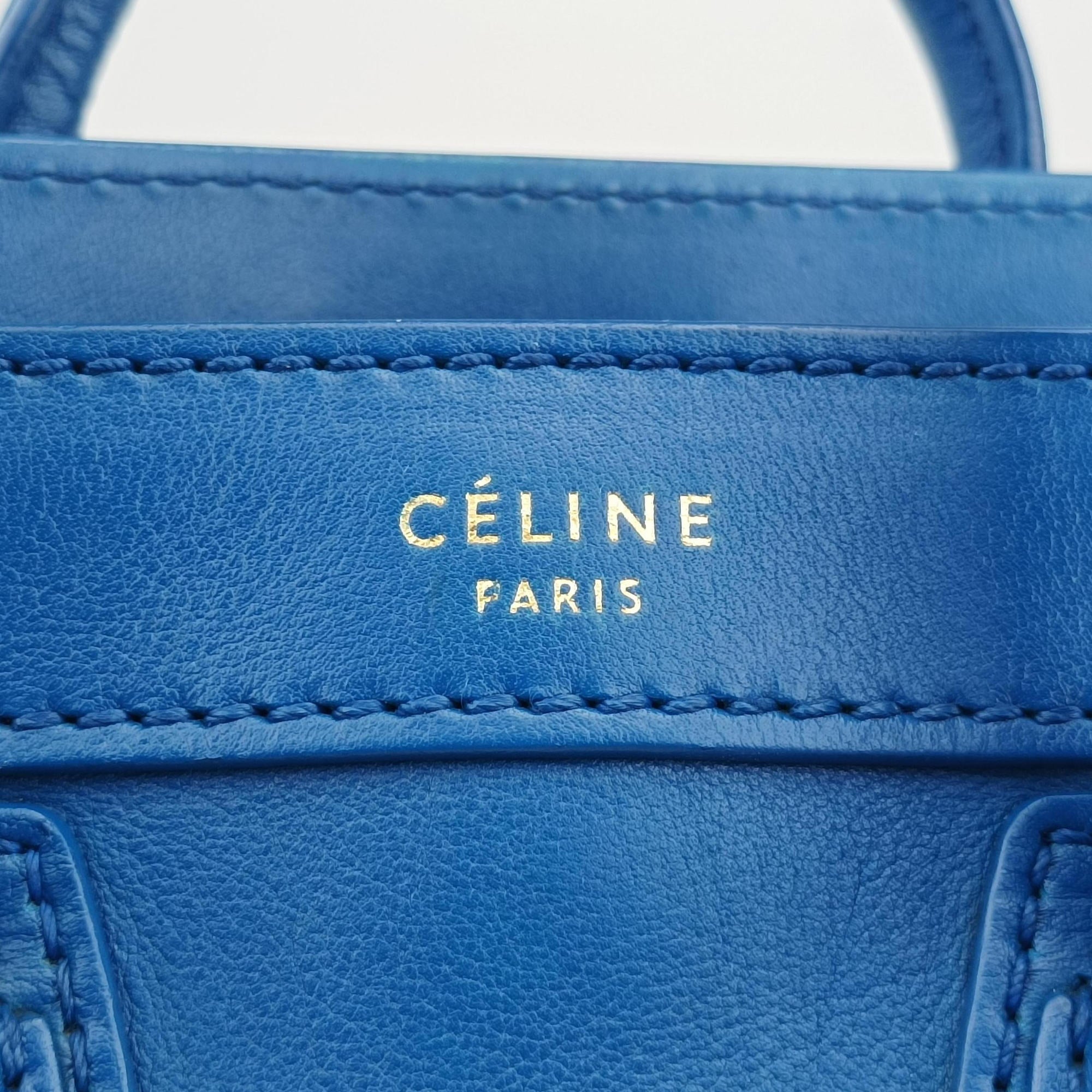 Vintage Celine Luggage Mini Shopper Blue Leather  shoulderbag | stylenewstar