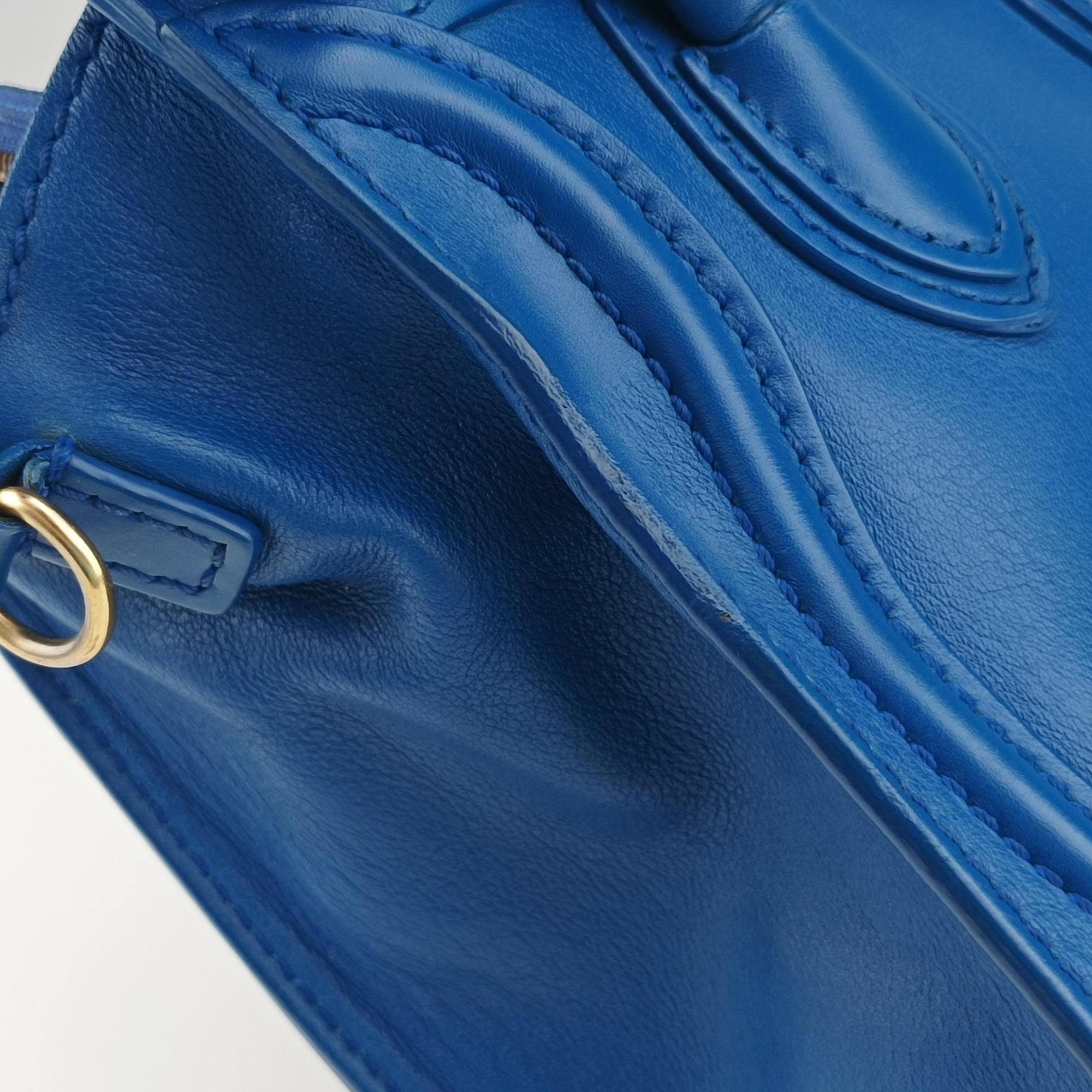 Vintage Celine Luggage Mini Shopper Blue Leather  shoulderbag | stylenewstar