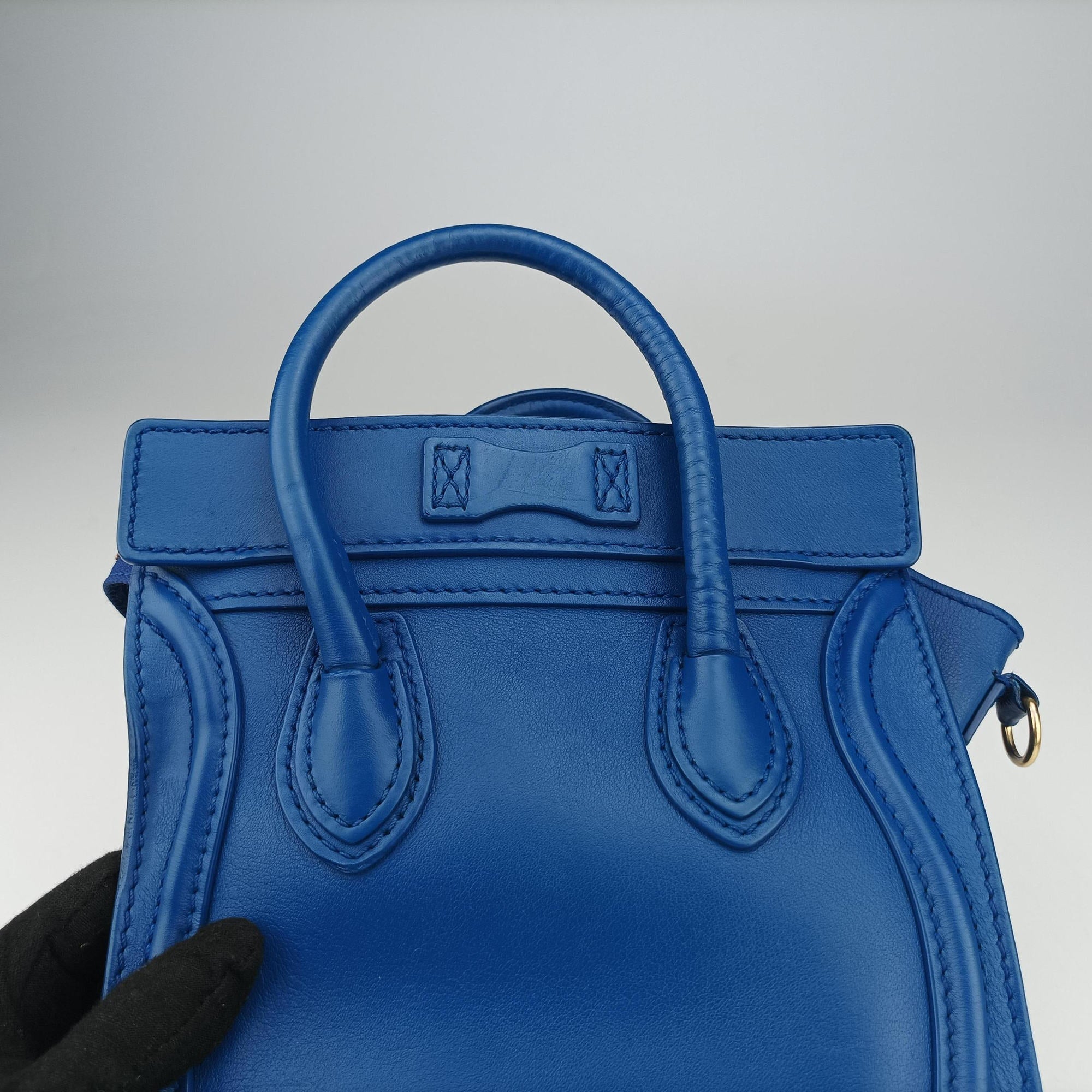 Vintage Celine Luggage Mini Shopper Blue Leather  shoulderbag | stylenewstar
