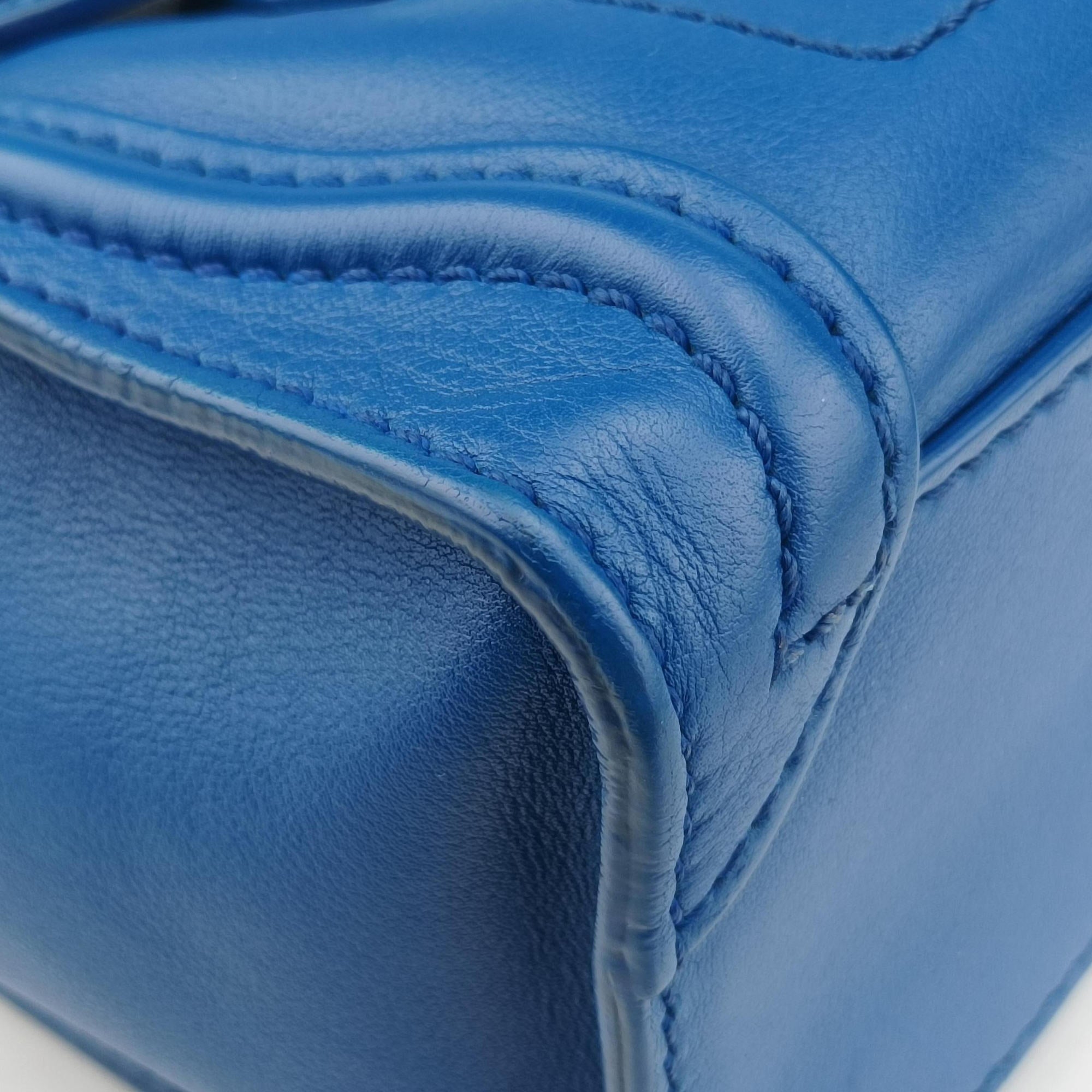 Vintage Celine Luggage Mini Shopper Blue Leather  shoulderbag | stylenewstar
