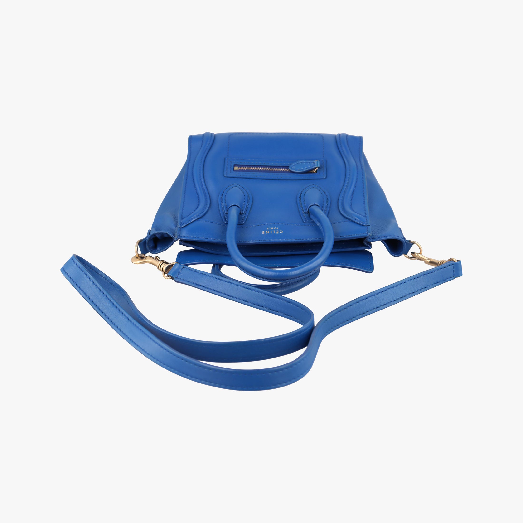 Vintage Celine Luggage Mini Shopper Blue Leather  shoulderbag | stylenewstar