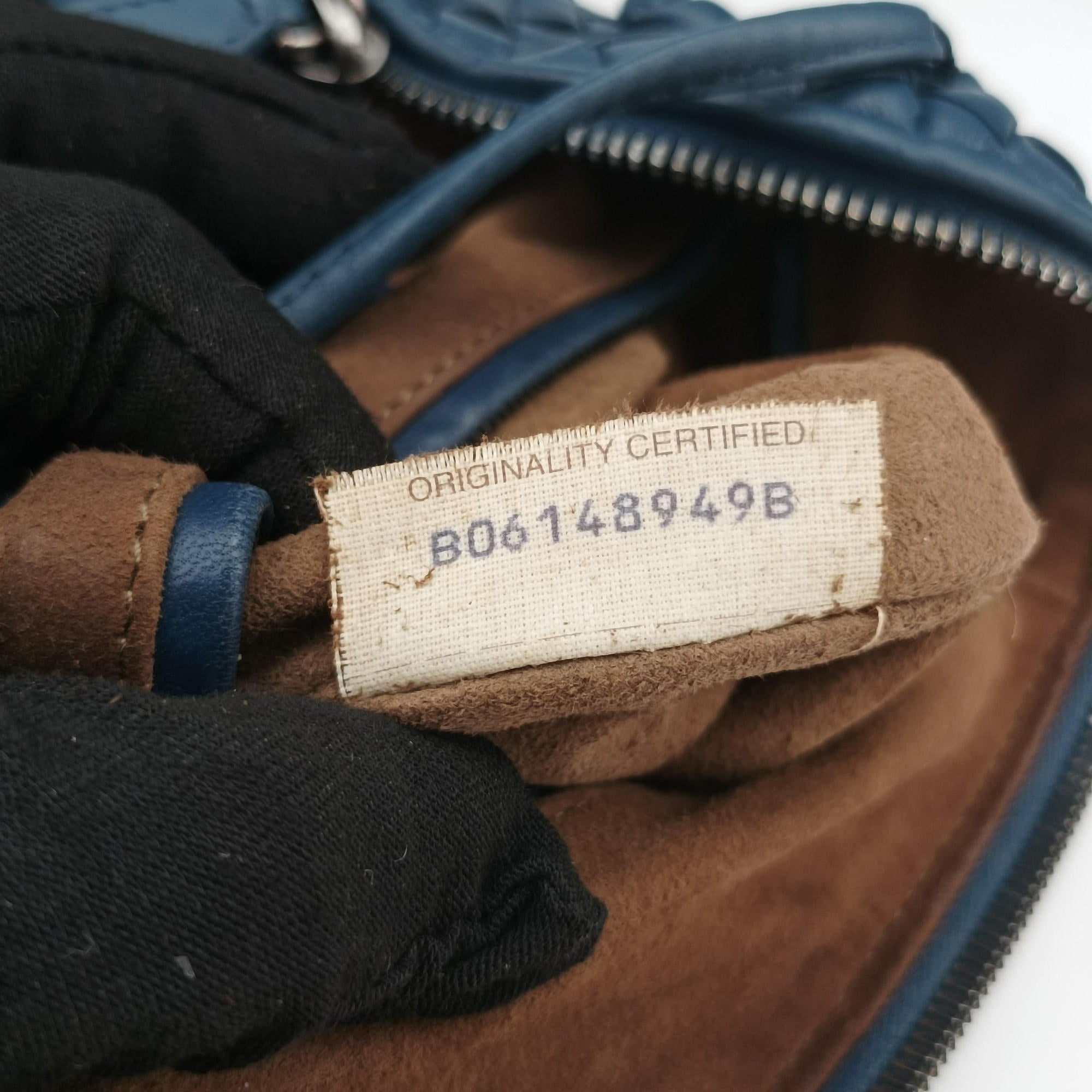 Pre-owned Bottega Veneta NODINI Intrecciato Blue lambskin  shoulderbag | stylenewstar
