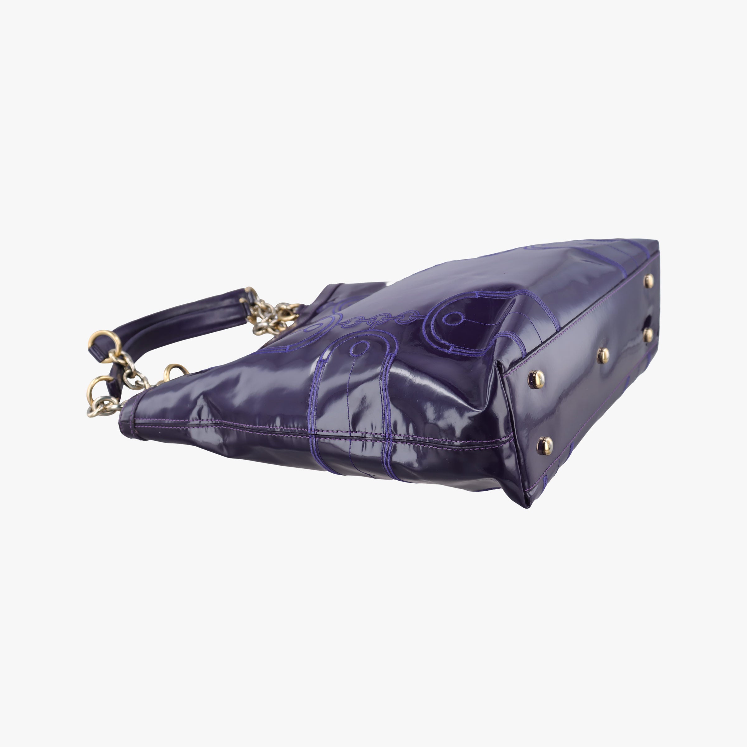 Pre-owned VERSACE medusa Purple Patent Leather  shoulderbag | stylenewstar