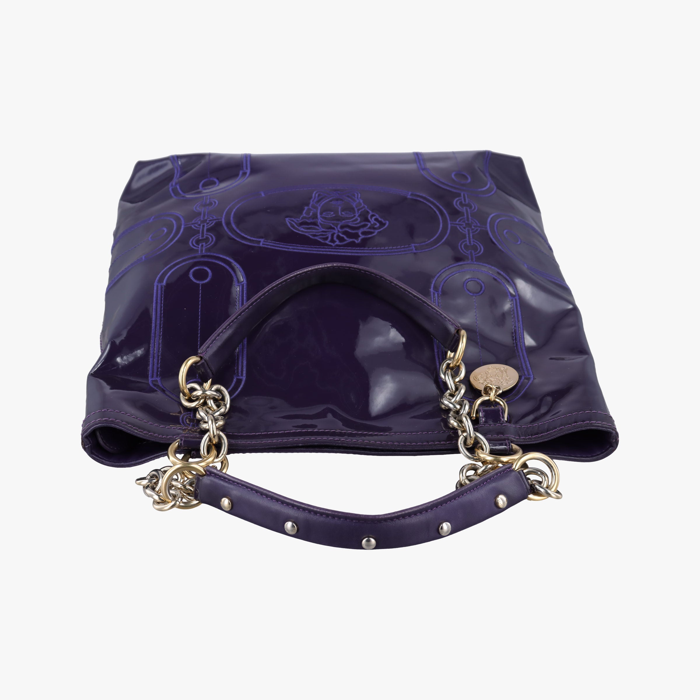 Pre-owned VERSACE medusa Purple Patent Leather  shoulderbag | stylenewstar