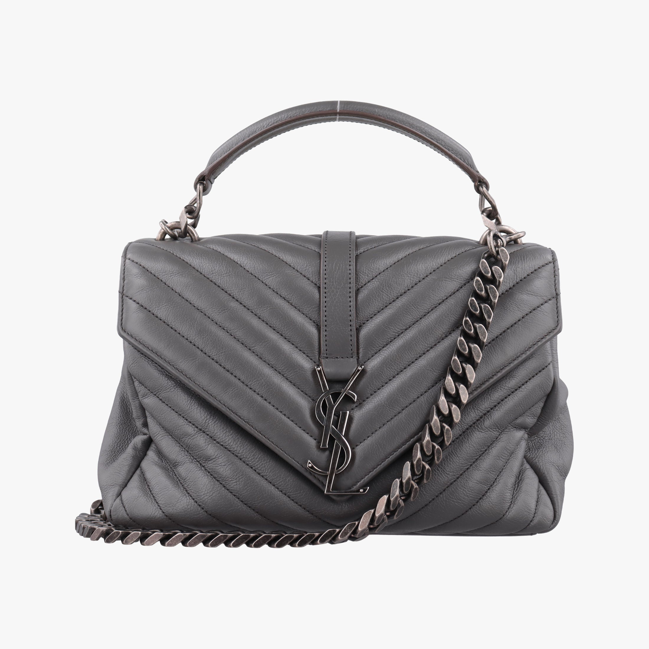 Vintage Yves Saint Laurent COLLEGE Grey Leather 428056 shoulderbag | stylenewstar
